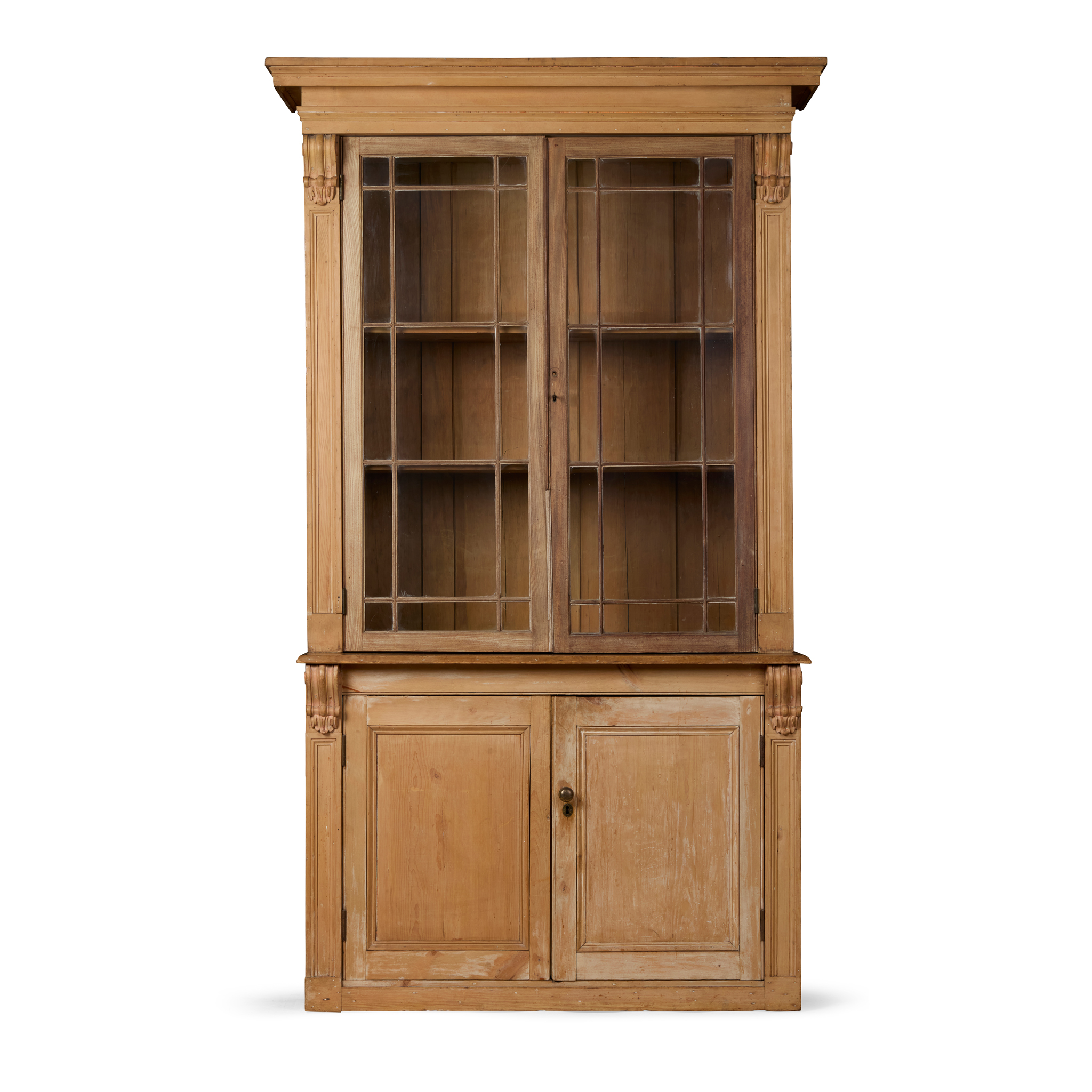 VICTORIAN STRIPPED PINE CHINA STORE CABINET