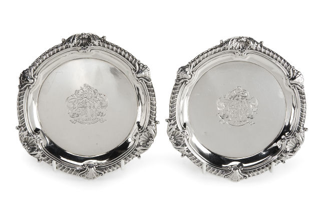 A pair of George III silver card trays