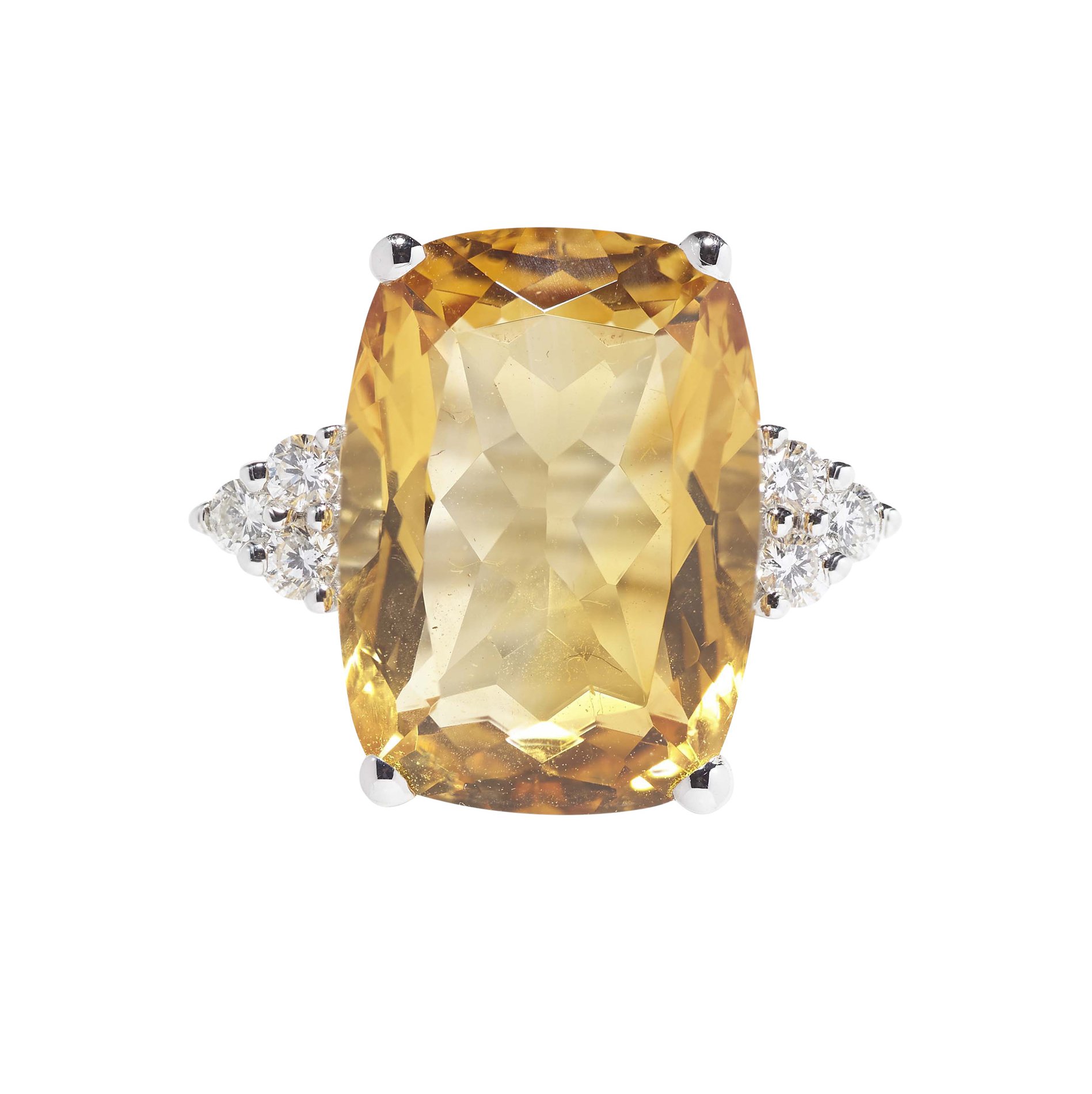 An 18ct white gold mounted citrine and diamond set cocktail ring