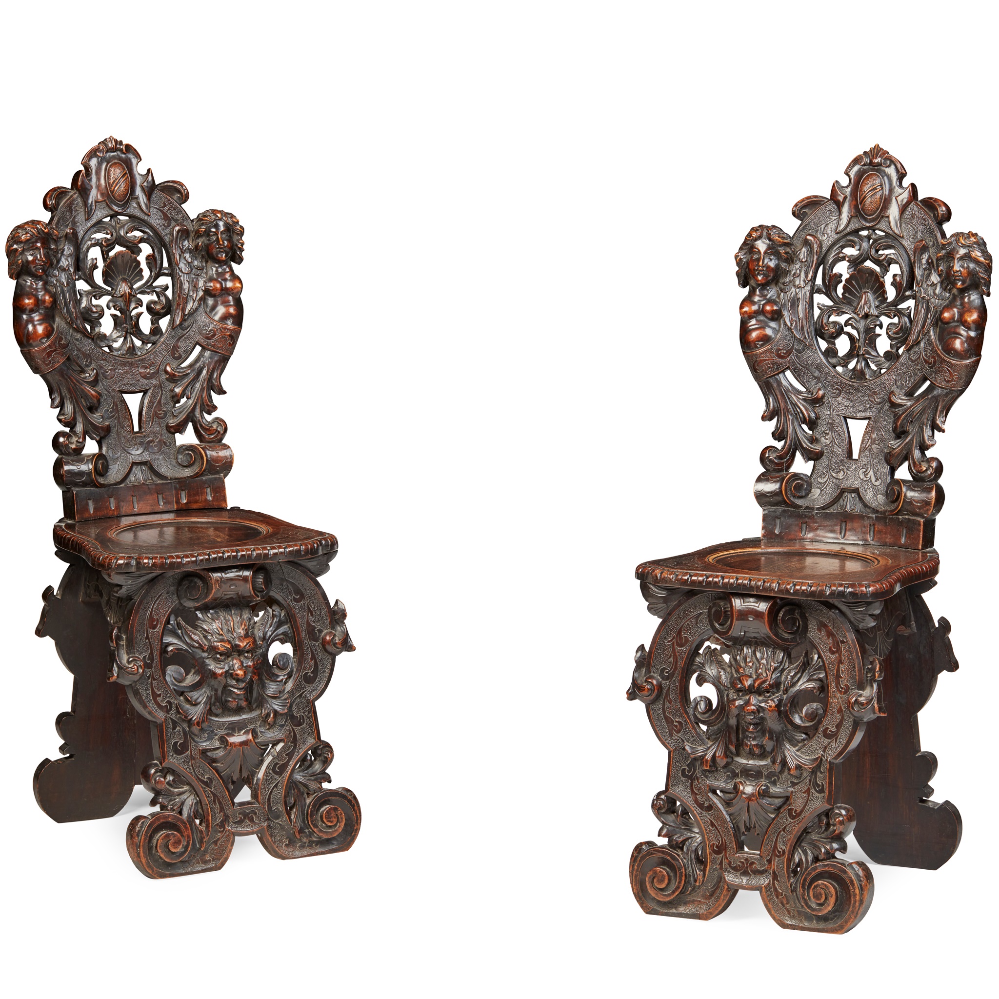 PAIR OF ITALIAN RENAISSANCE STYLE WALNUT SGABELLI