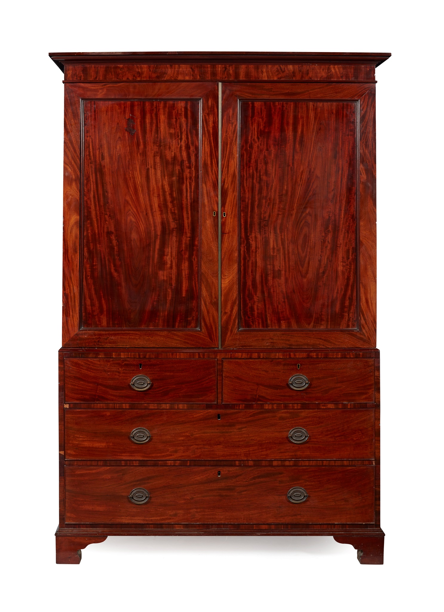 LATE GEORGE III MAHOGANY LINEN PRESS