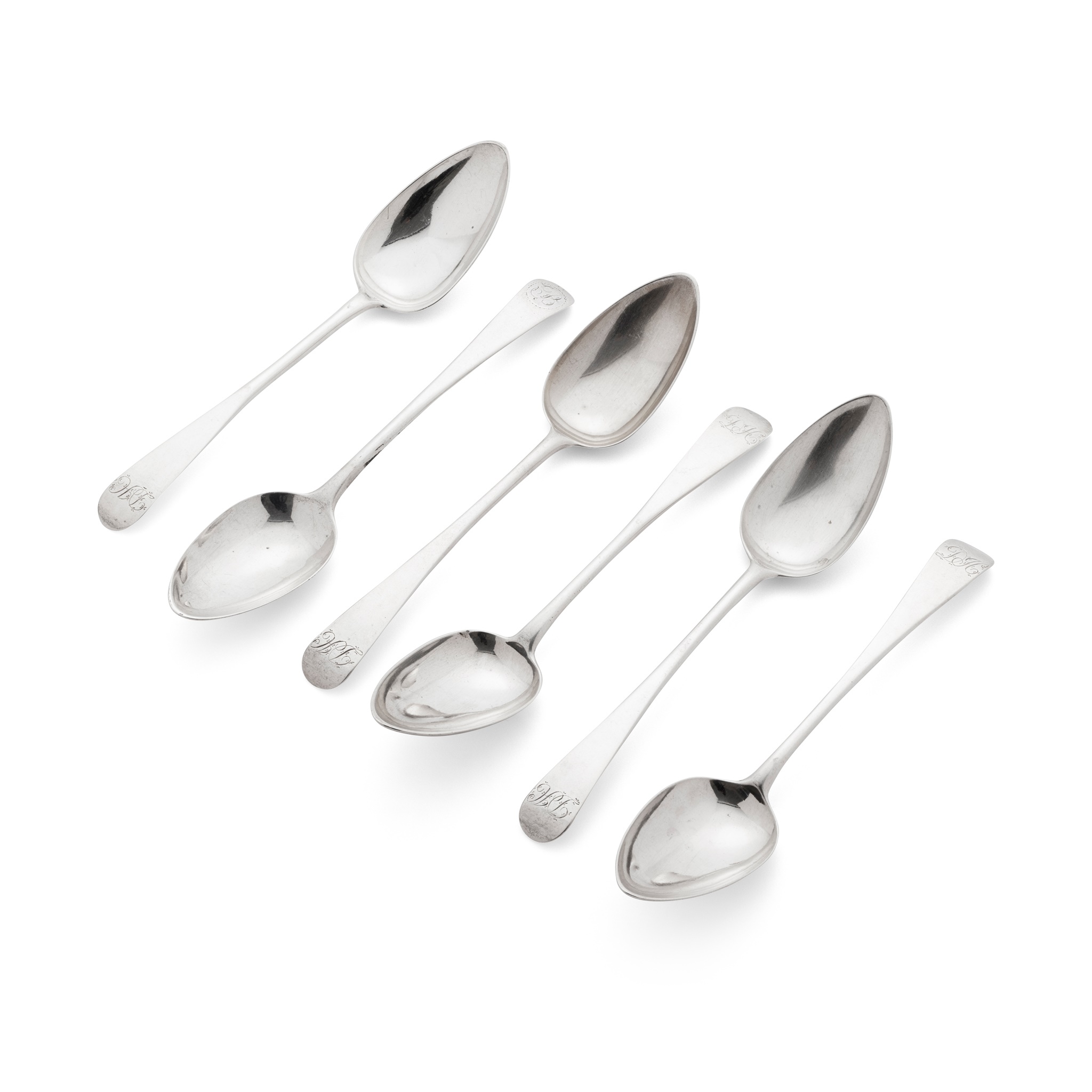 ABERDEEN - A MATCHED SET OF FIVE SCOTTISH PROVINCIAL TABLESPOONS