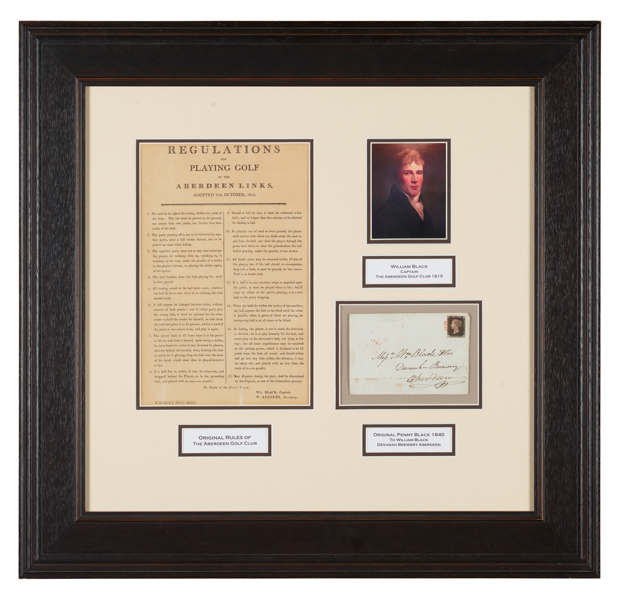 A 19TH CENTURY FRAMED GOLFING DISPLAY FROM ABERDEEN GOLF CLUB