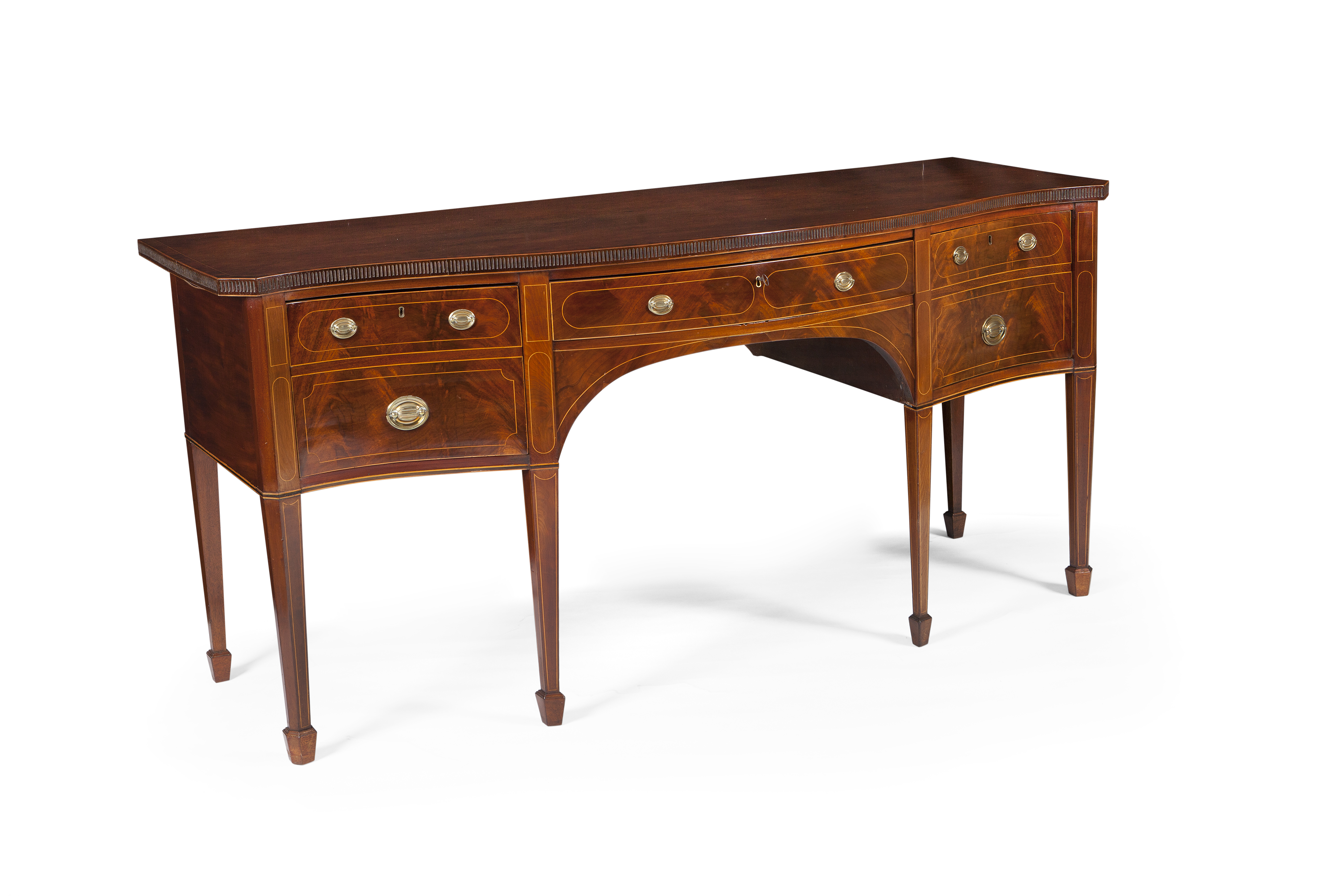 GEORGE III INLAID MAHOGANY SERPENTINE SIDEBOARD