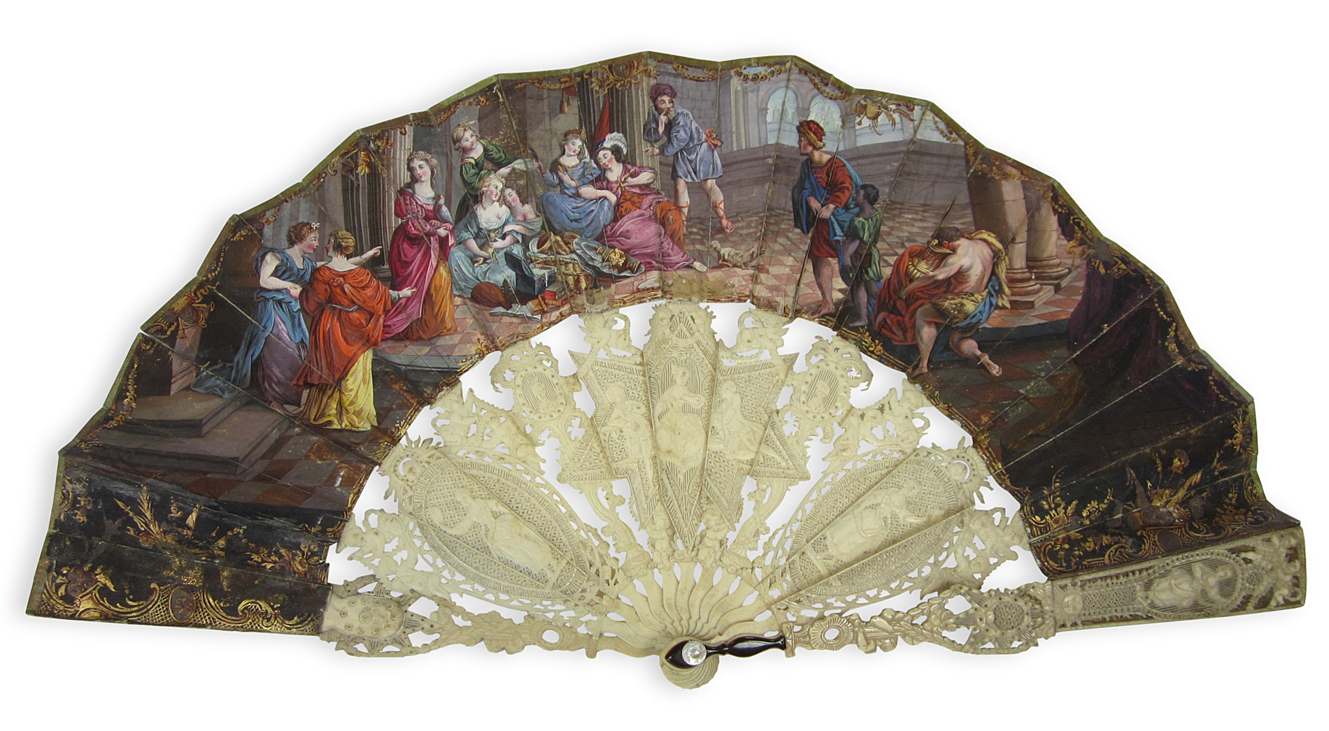 FRENCH HAND PAINTED PAPER AND IVORY MOUNTED FAN