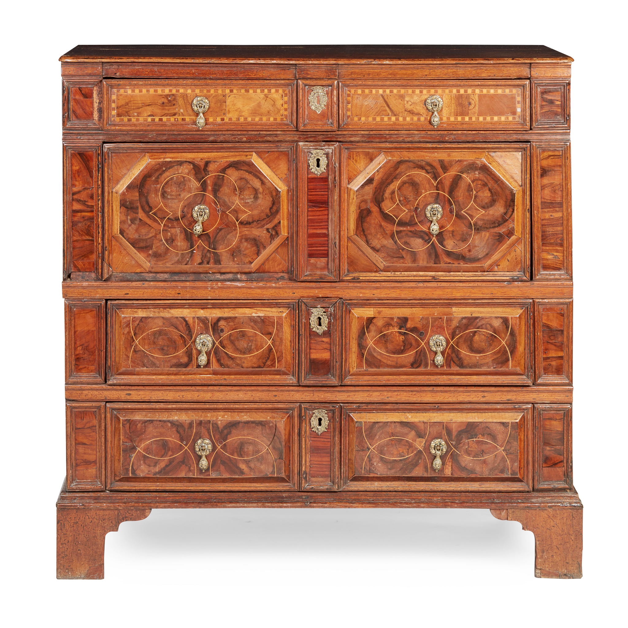 CHARLES II OAK AND OYSTER VENEERED CHEST OF DRAWERS