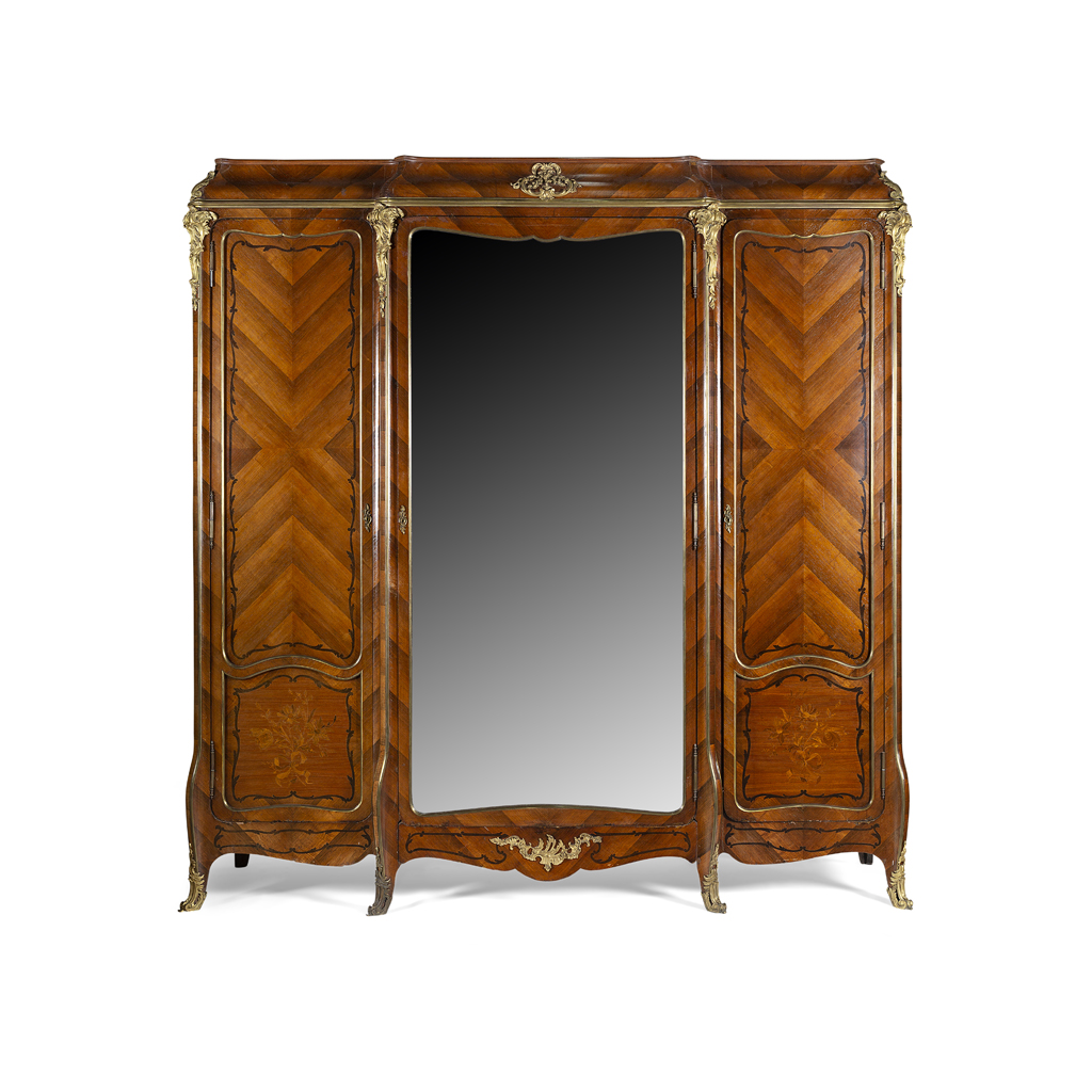 LOUIS XV STYLE KINGWOOD, MARQUETRY GILT BRONZE MOUNTED ARMOIRE