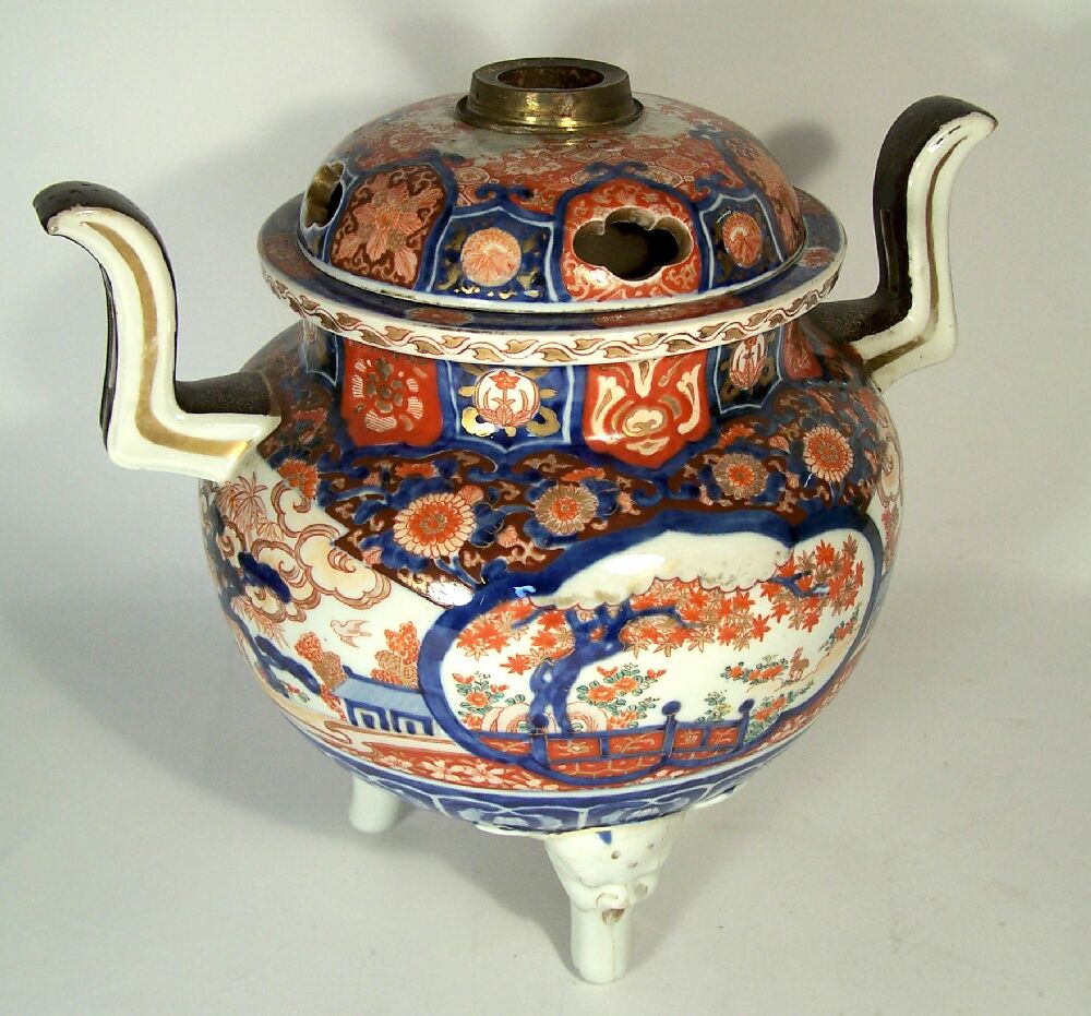 A pair of Japanese ceramic koros and covers, Meiji period