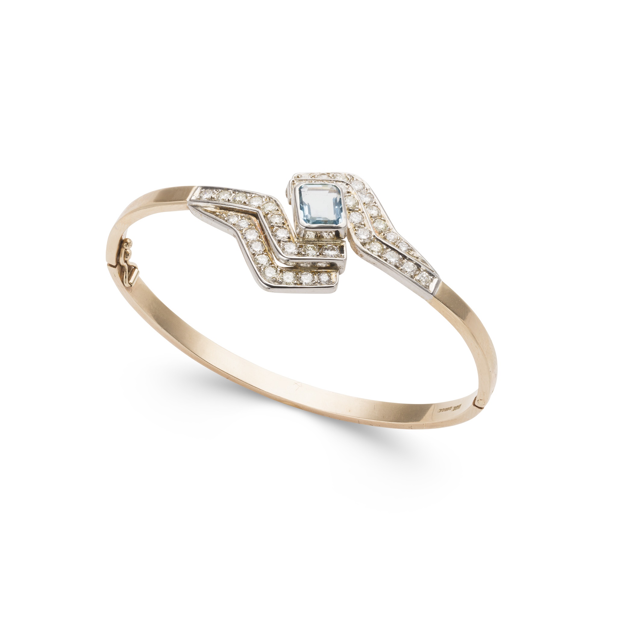 An aquamarine and diamond bangle