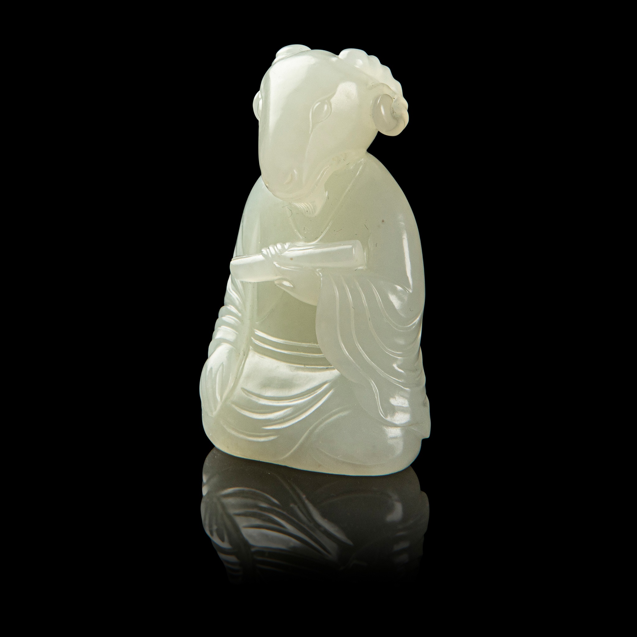 PALE CELADON JADE GOAT DEITY