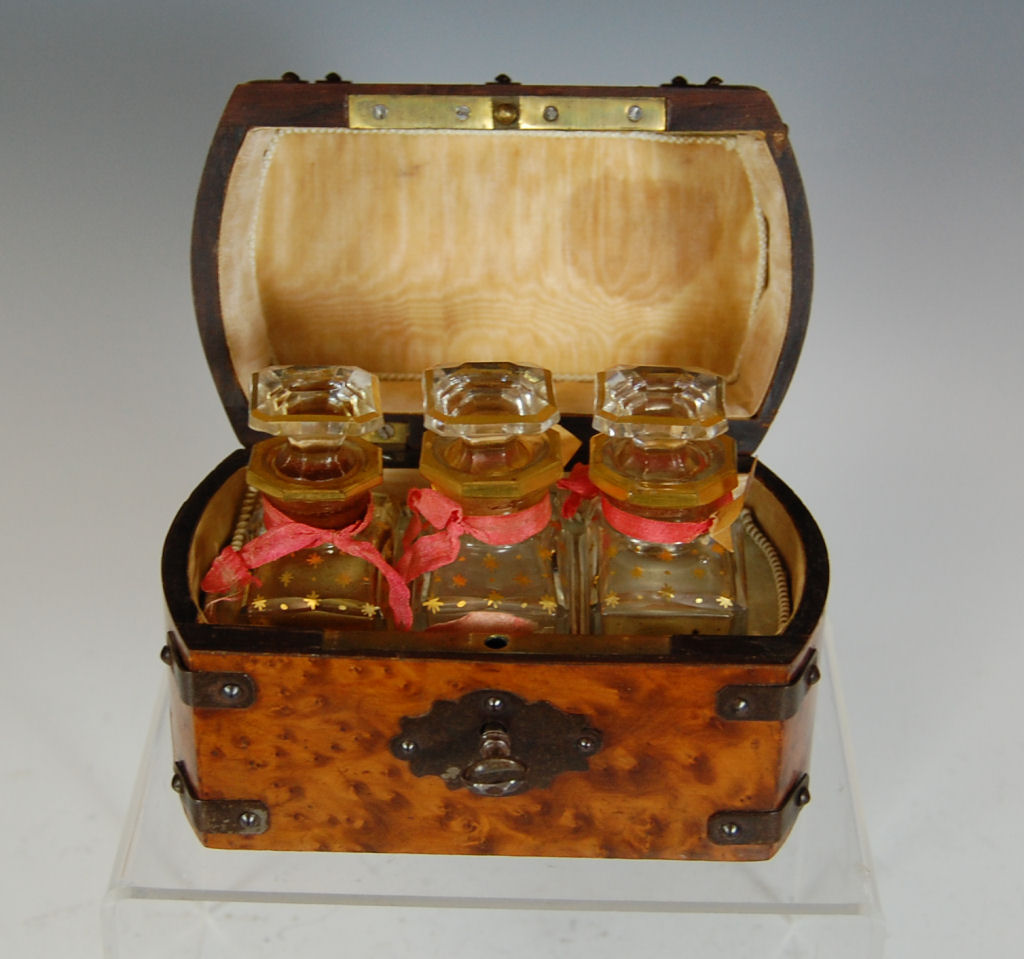 A 19th century burr elm perfume box