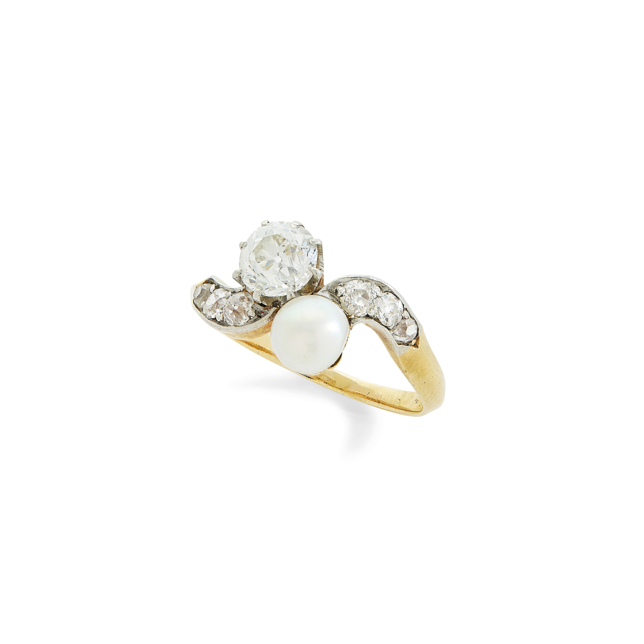 A diamond and pearl two-stone 'Moi-et-Toi' ring
