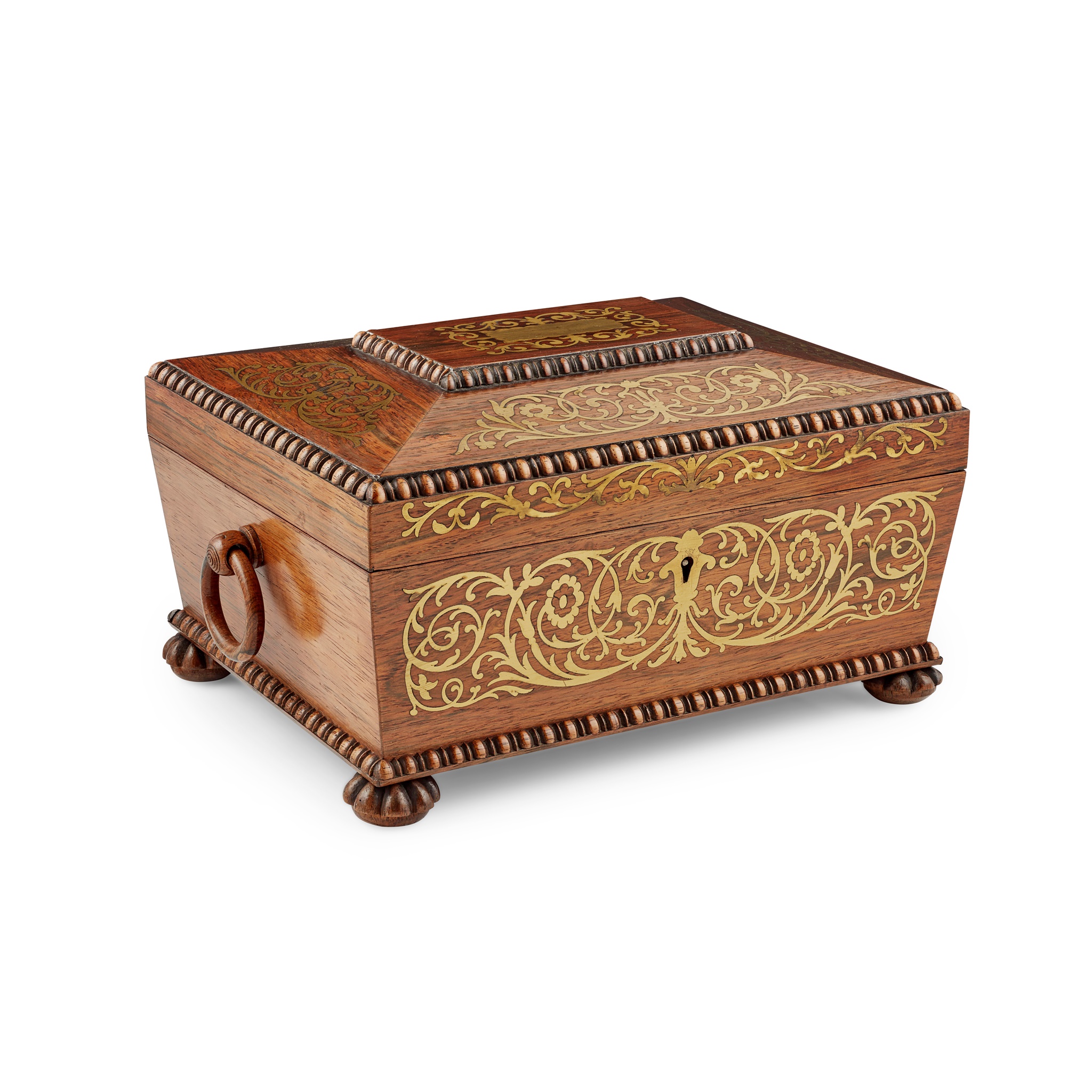 WILLIAM IV BRASS INLAID ROSEWOOD WORK BOX