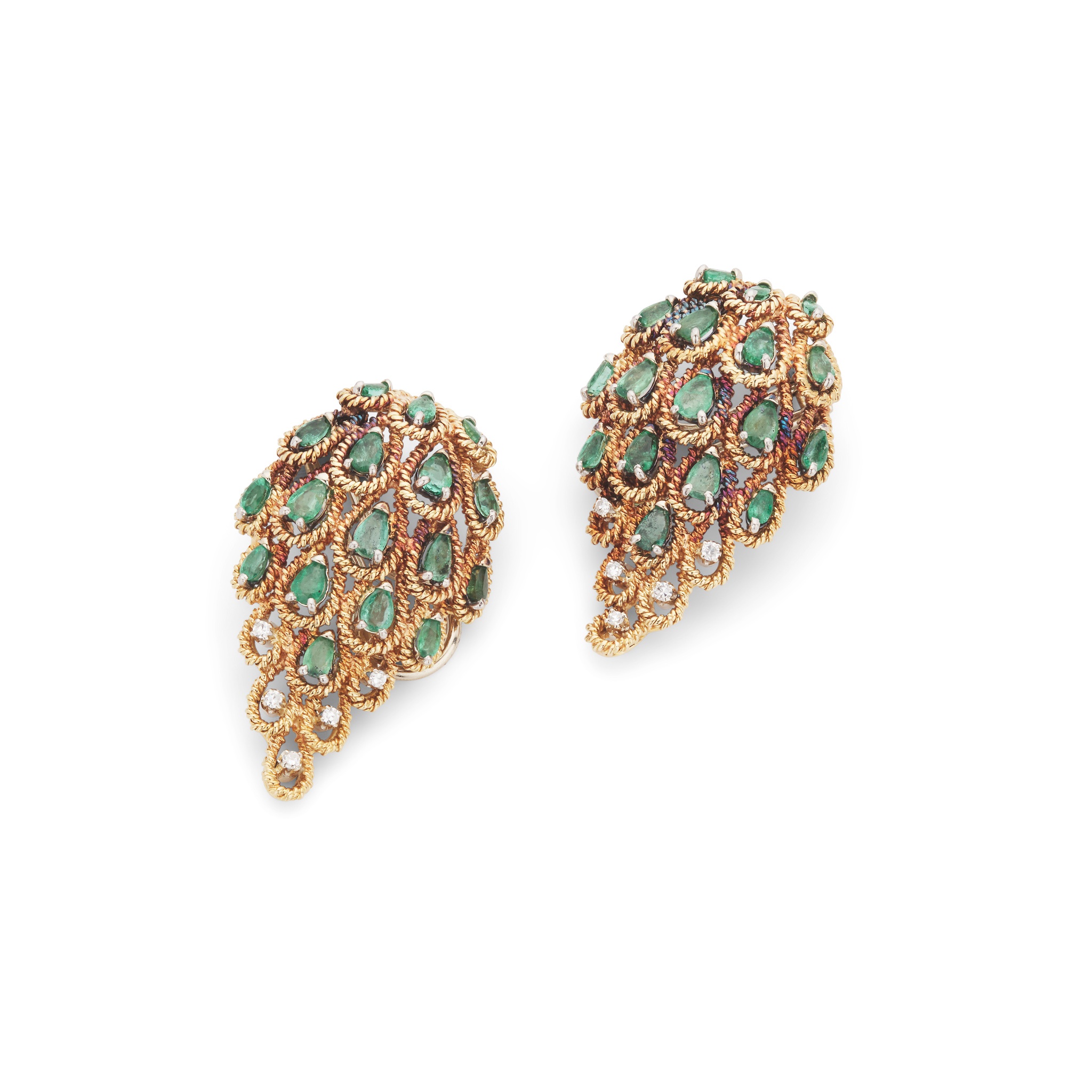 A pair of emerald and diamond earrings