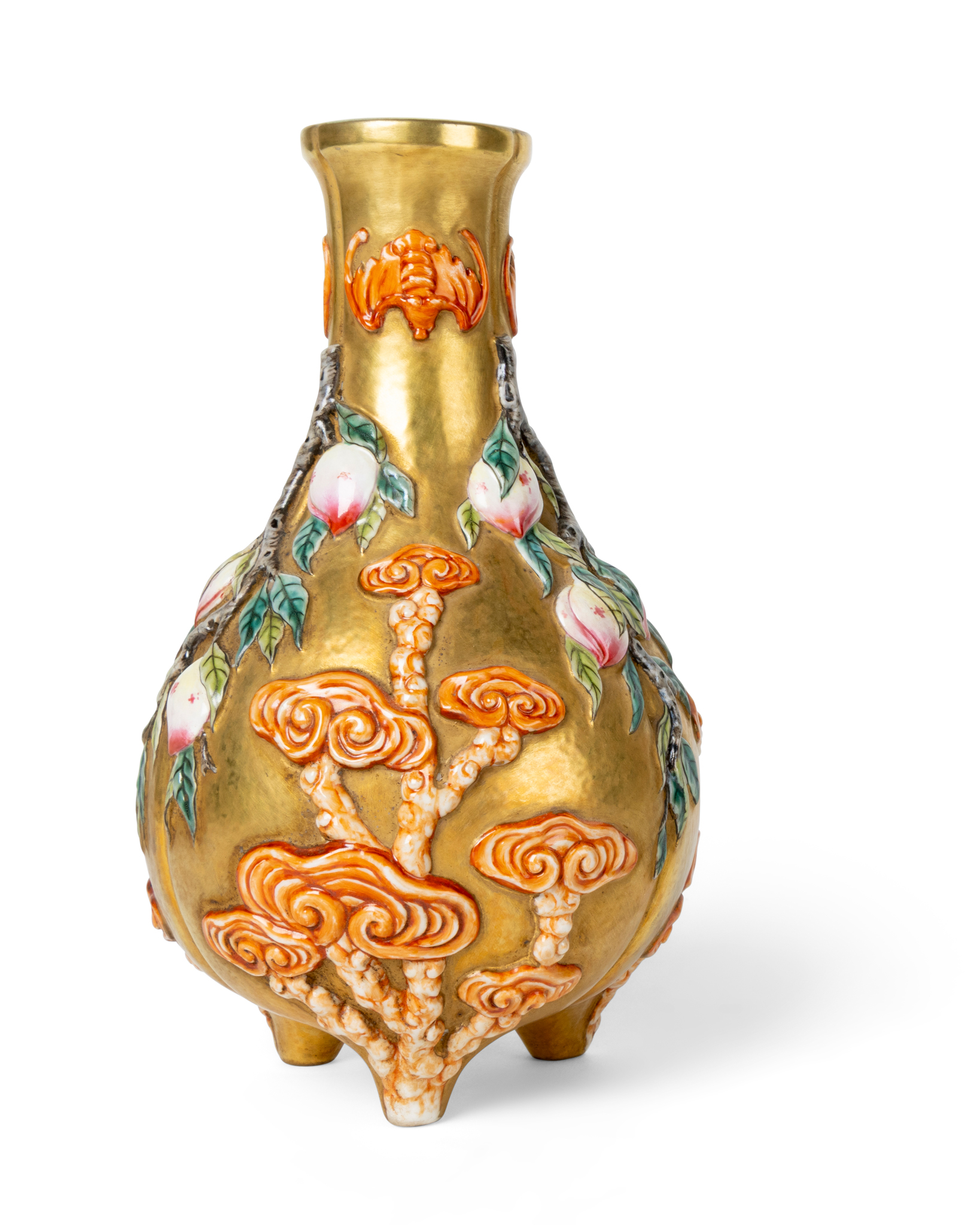 CHINESE GILT-GROUND FAMILLE ROSE 'PEACH' VASE