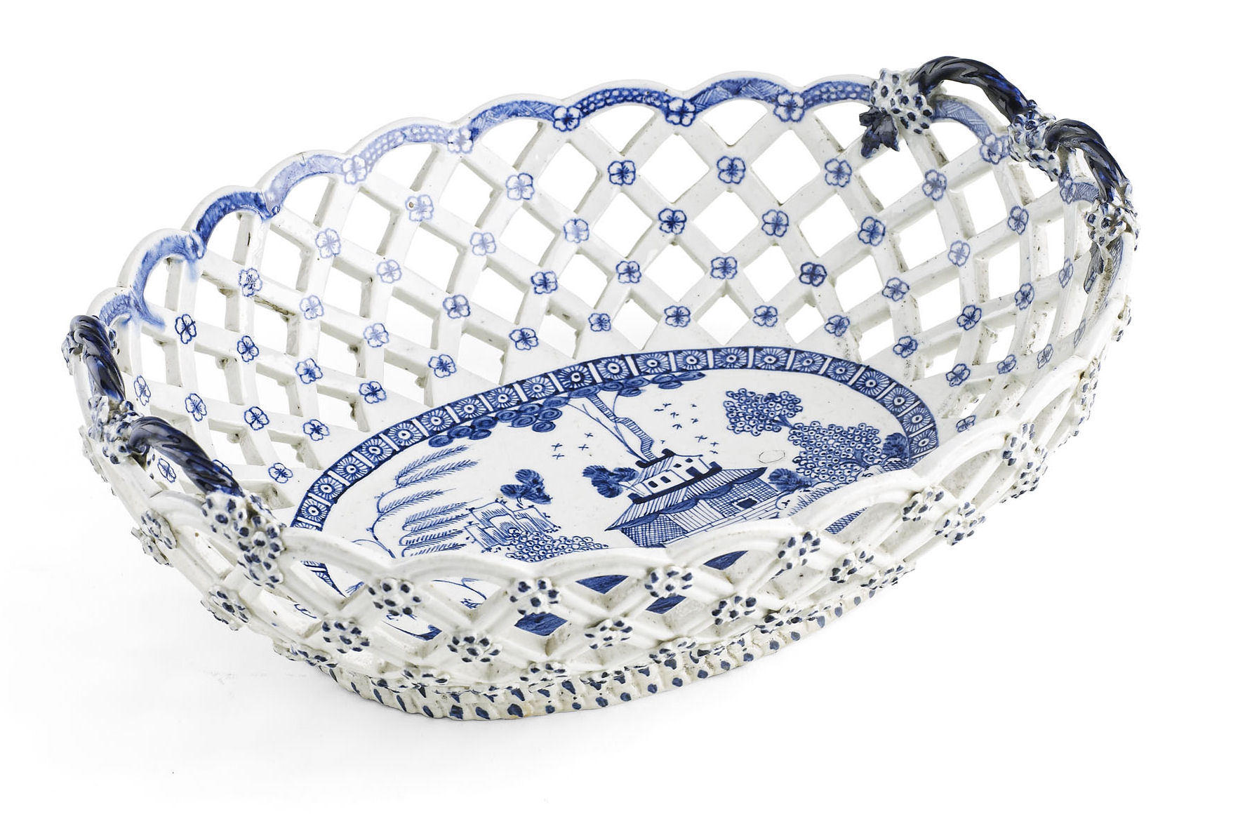 A large first period Worcester oval pierced twin handled basket