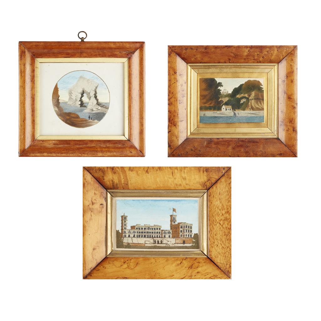 THREE VICTORIAN ISLE OF WIGHT SAND PICTURES / PAINTINGS