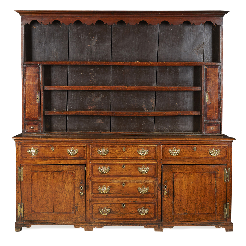GEORGE III OAK AND MAHOGANY INLAID DRESSER