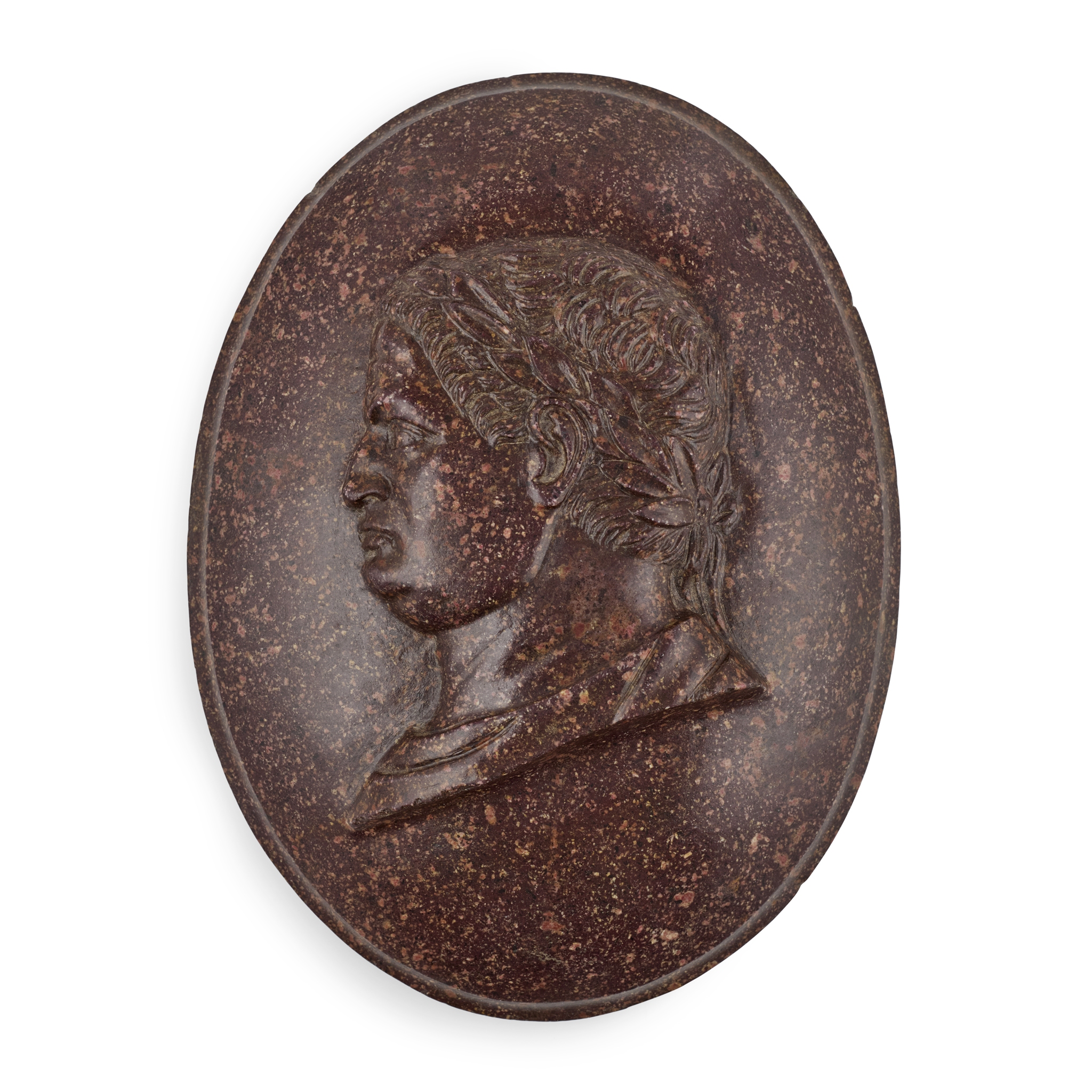GRAND TOUR PORPHYRY BUST PLAQUE OF THE EMPEROR VESPASIAN