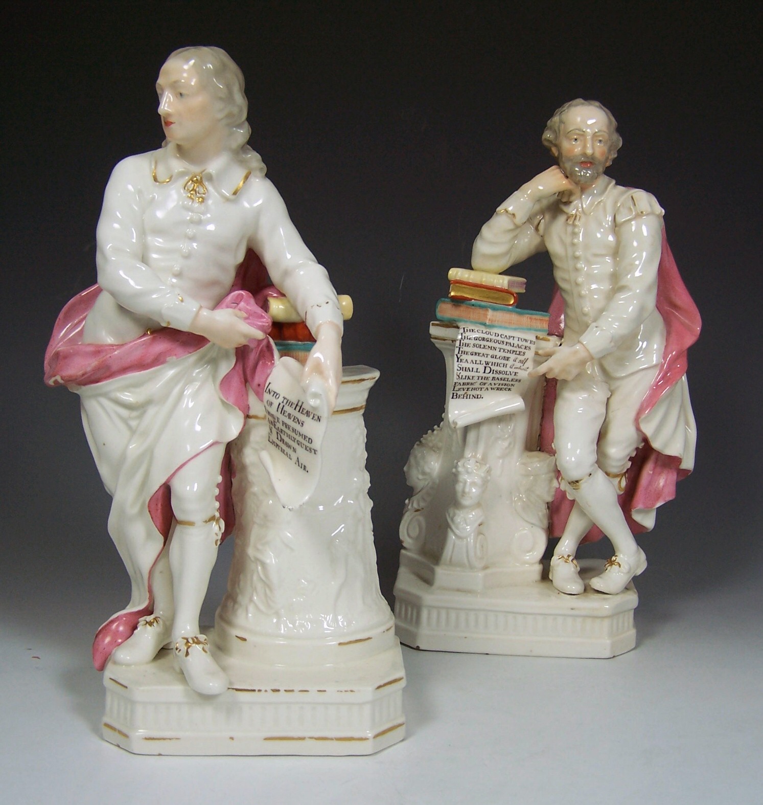A pair of 18th century Derby figures of Shakespeare and Milton