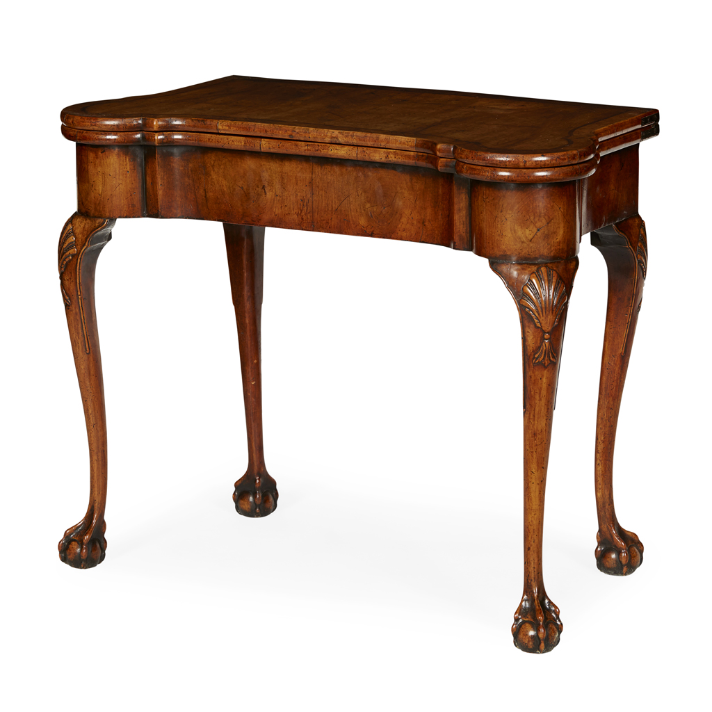 GEORGE I STYLE WALNUT FOLD-OVER CARD TABLE