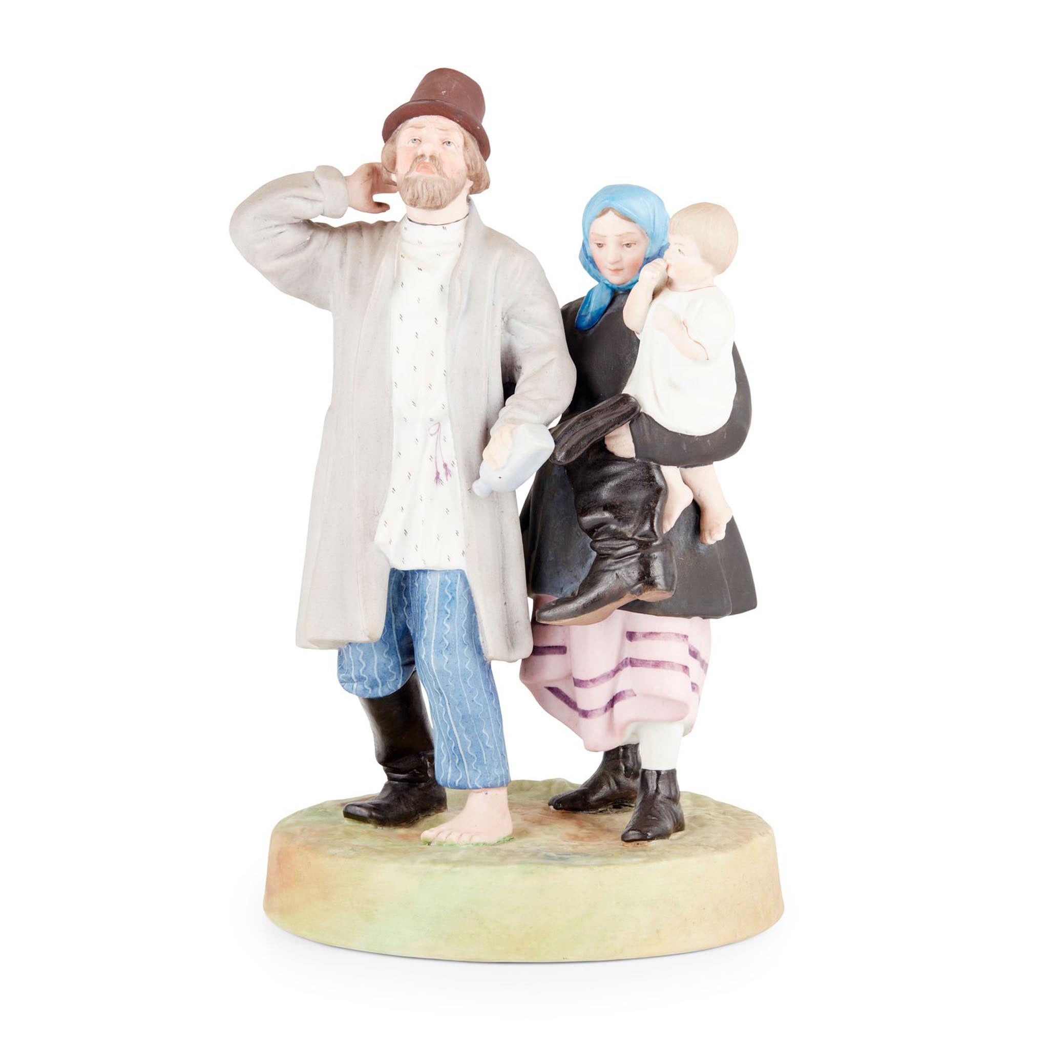 RUSSIAN BISCUIT PORCELAIN GARDNER FIGURE OF A DRUNKEN HUSBAND