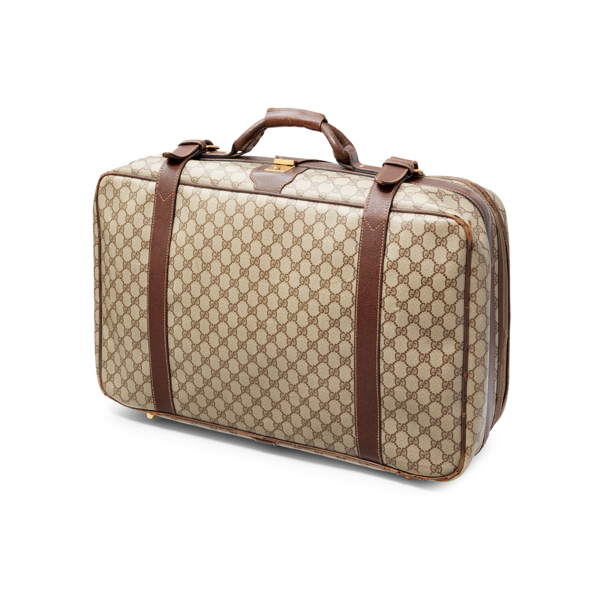 Gucci: A Brown Leather and Monogram Canvas Suitcase