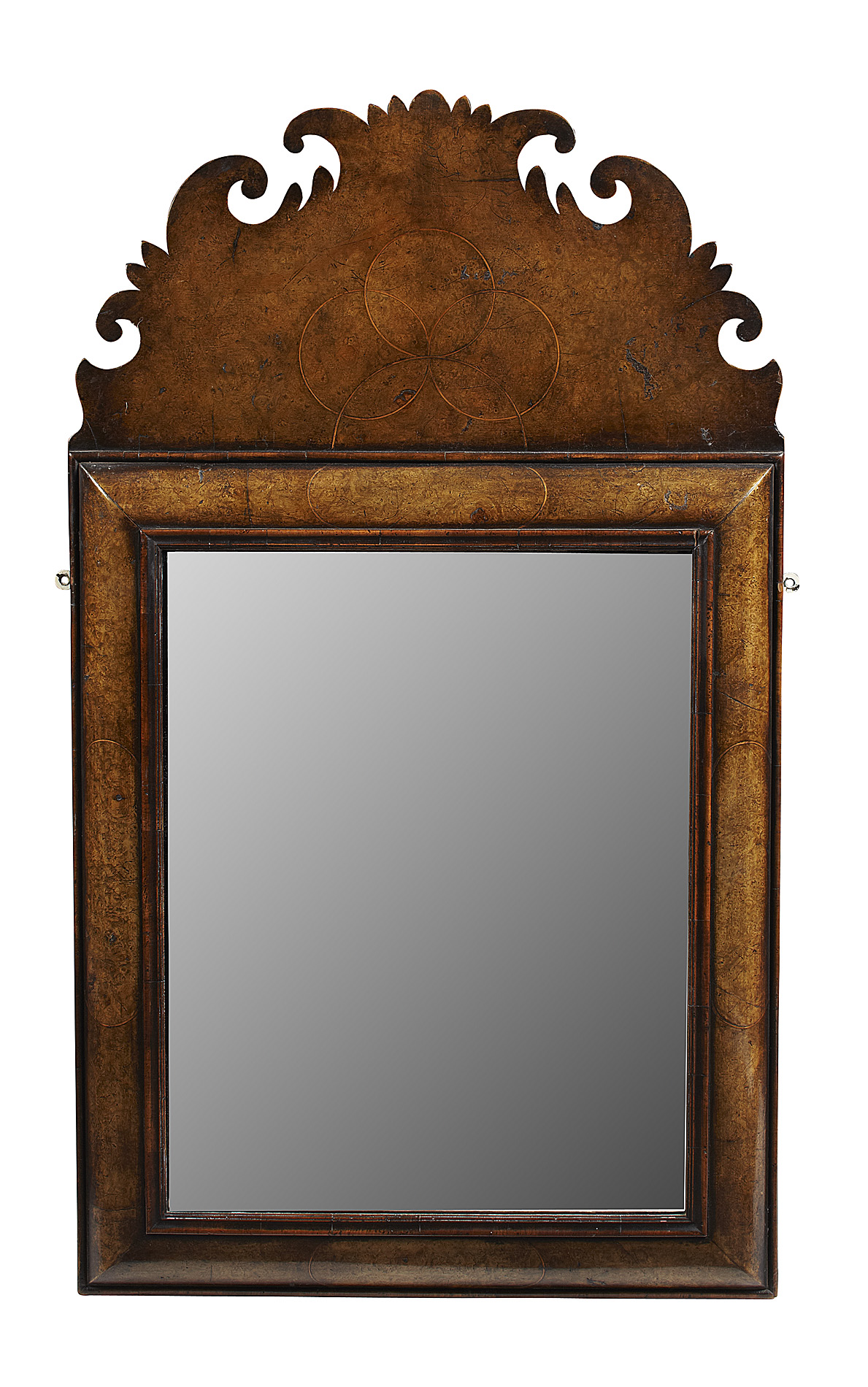 VICTORIAN BURR WALNUT AND LINE INLAID CUSHION FRAME MIRROR