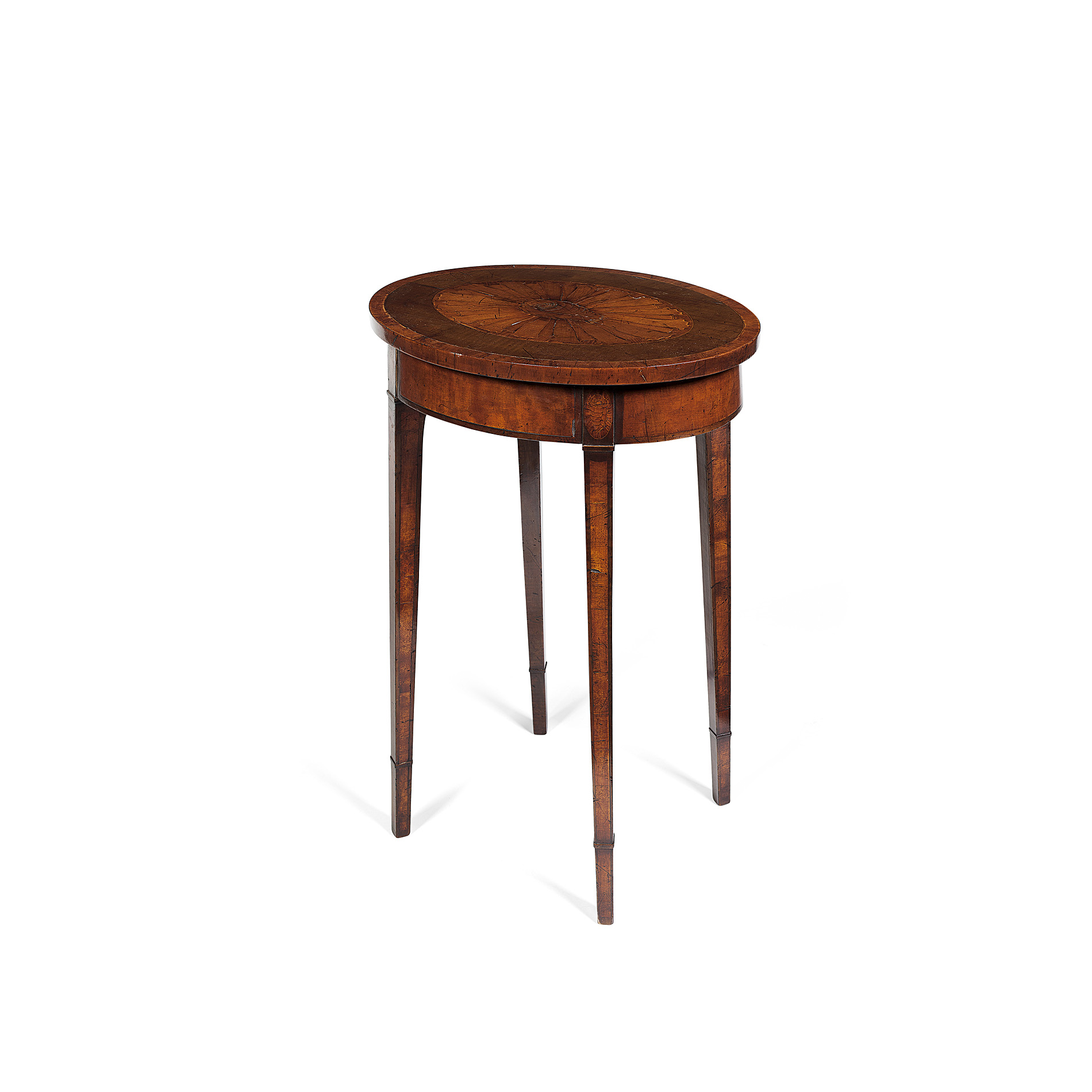 GEORGE III MAHOGANY, SATINWOOD AND PEARWOOD CROSSBANDED AND INLAID OCCASIONAL TABLE