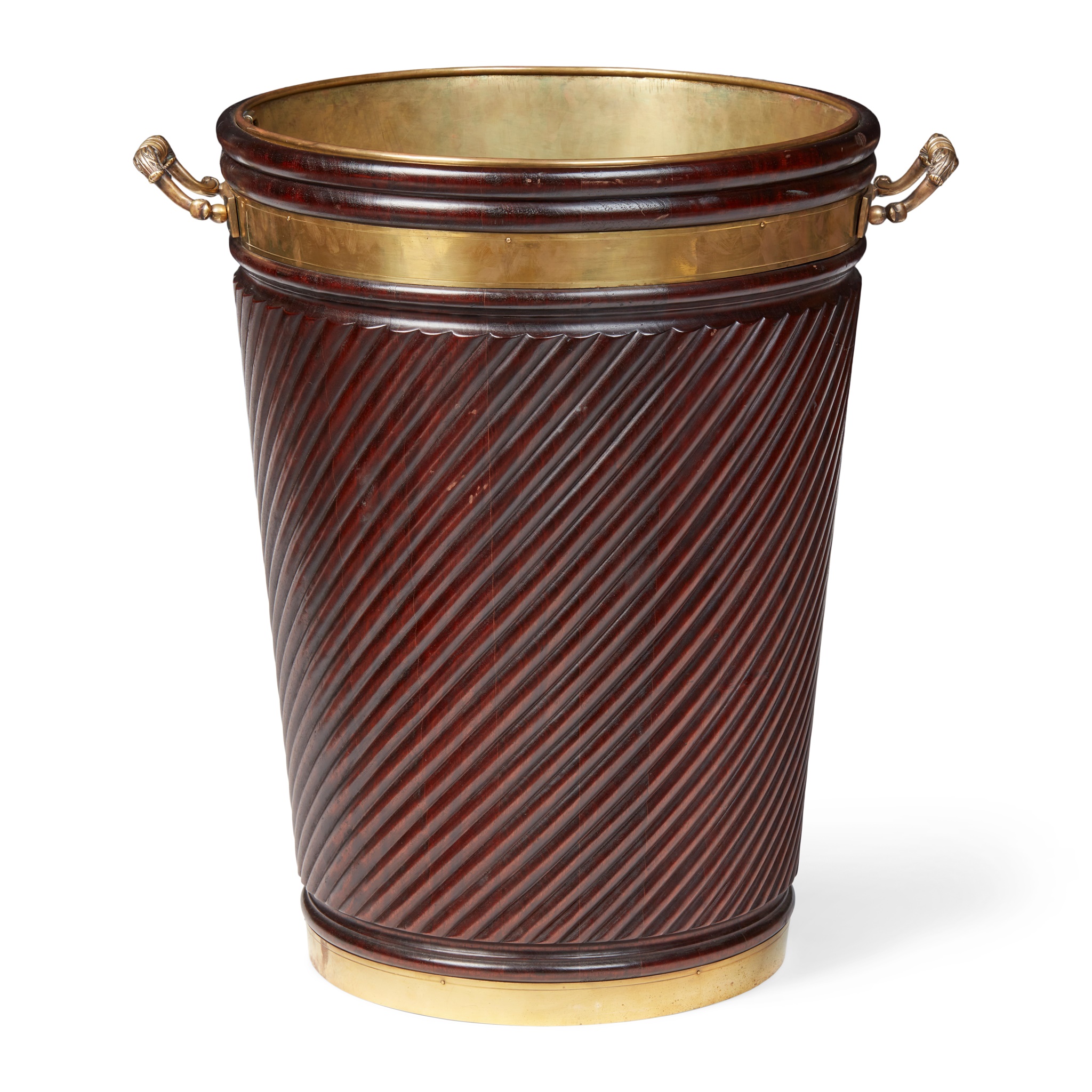 IRISH GEORGE III STYLE LARGE MAHOGANY AND BRASS PEAT BUCKET