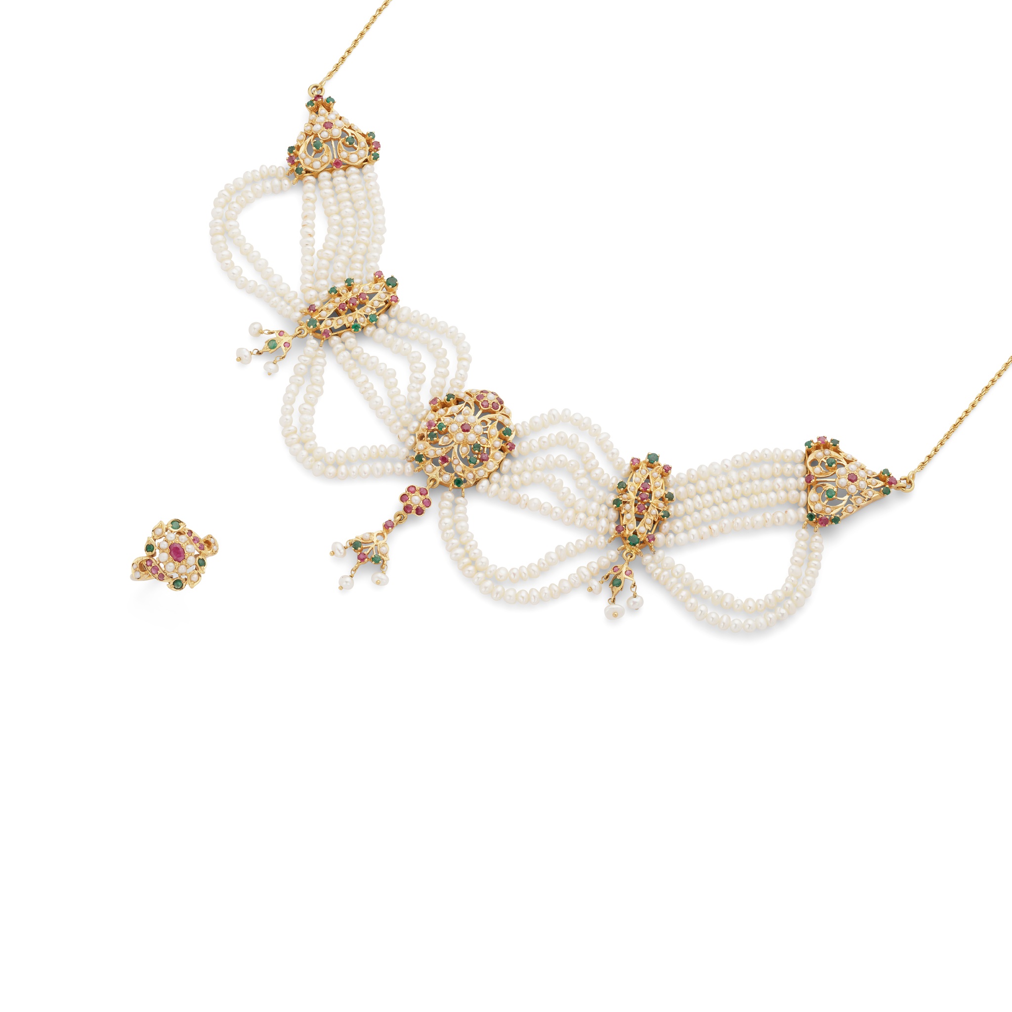 An Indian gem-set necklace and ring