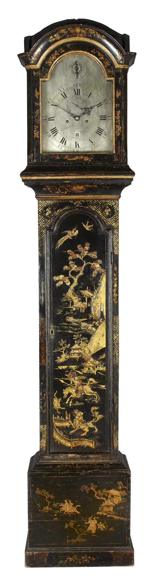 GEORGE II BLACK JAPANNED LONG CASE CLOCK BY RICHARD KENFIELD, WINCHESTER