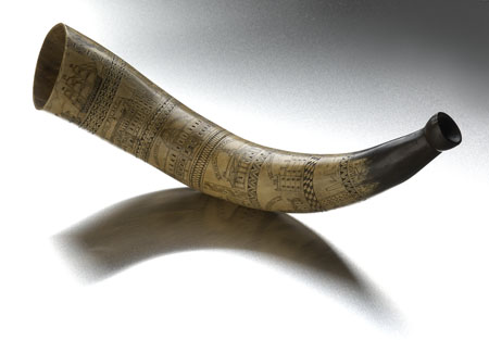A scrimshaw horn, of Masonic Interest