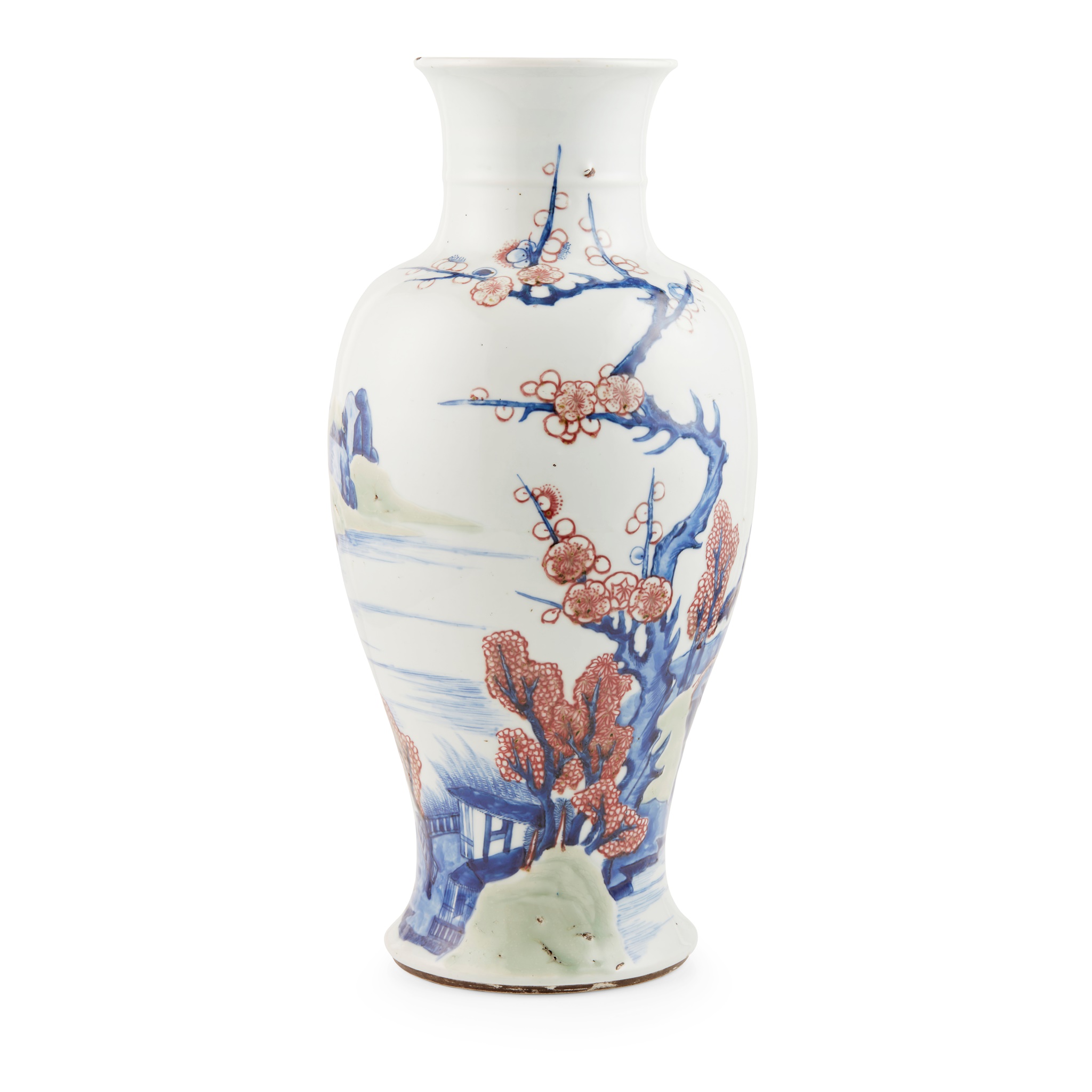 LARGE UNDERGLAZE BLUE AND COPPER-RED 'LANDSCAPE' VASE