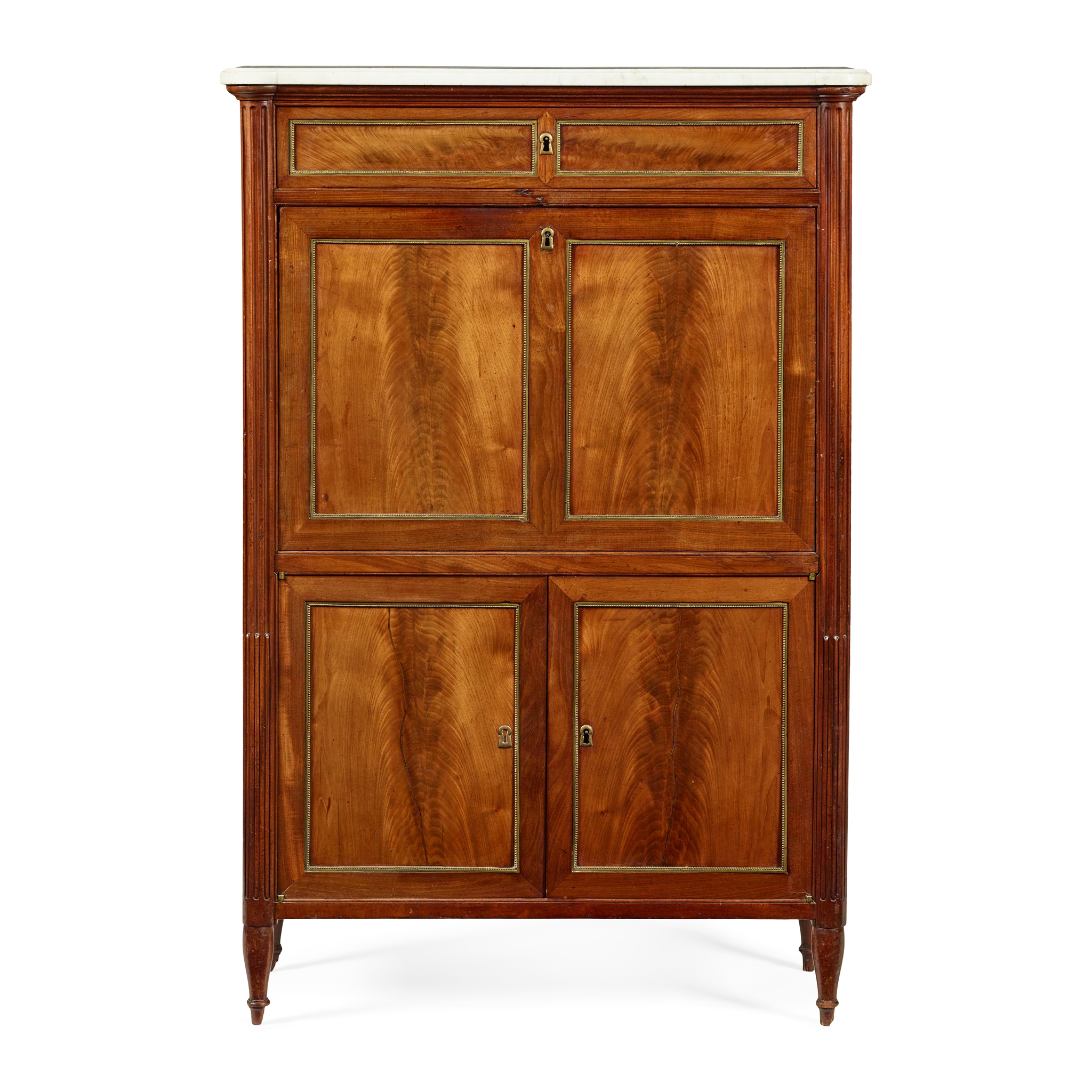 LOUIS XVI MAHOGANY AND BRASS BANDED SECRETAIRE A ABATTANT, BY D. L. ANCELLET