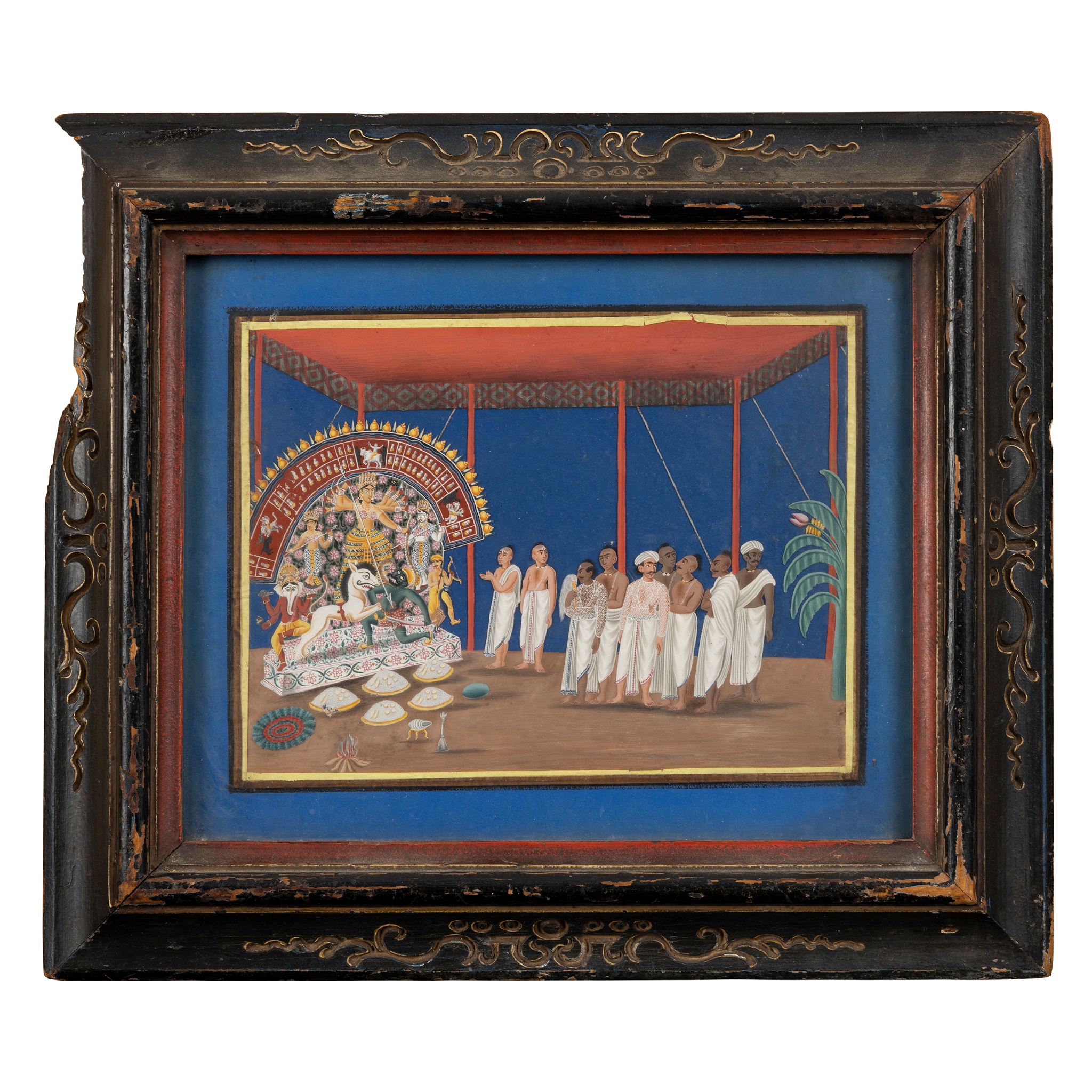 PRIESTS WORSHIPPING AT THE SHRINE OF DURGA