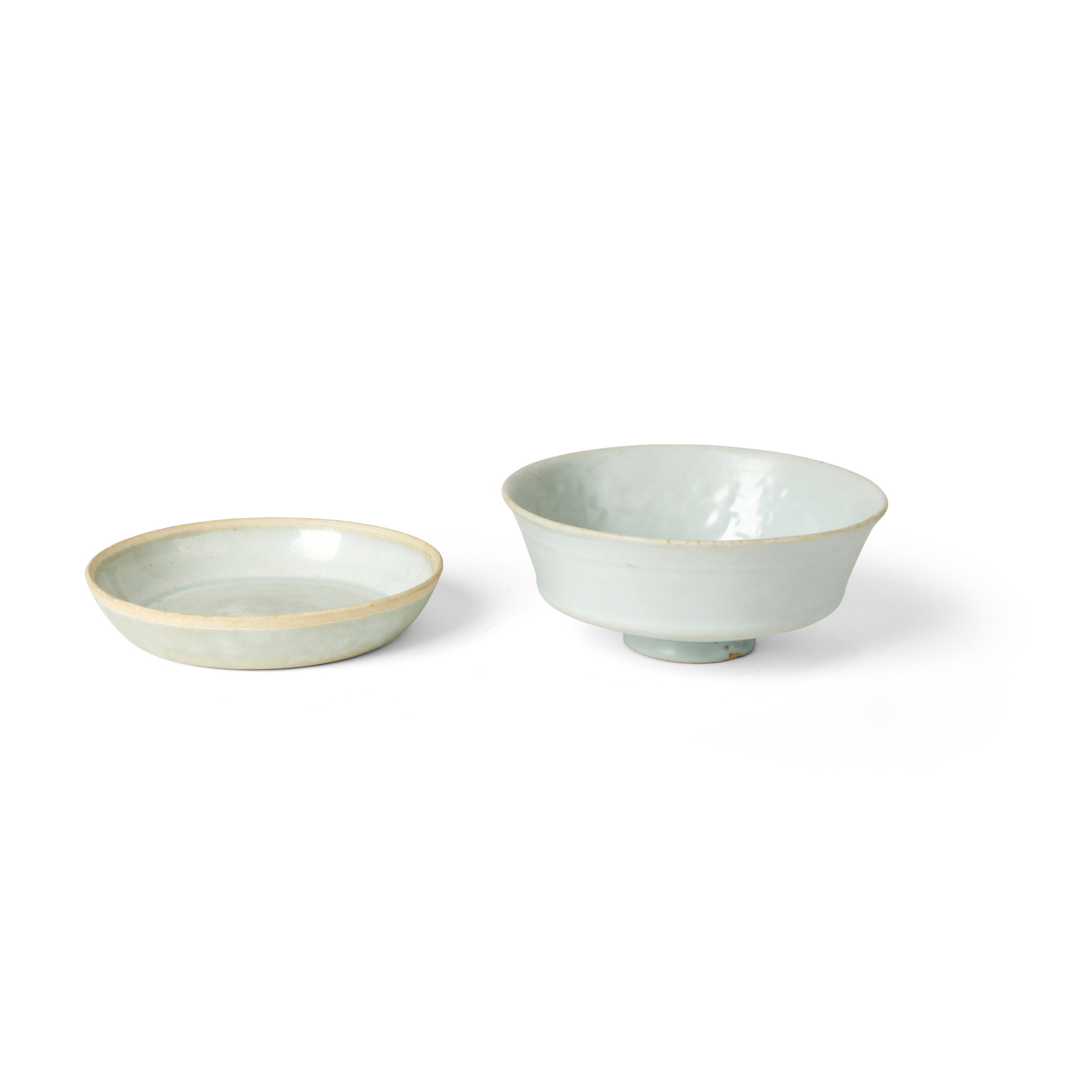 CHINESE SHUFU WHITE-GLAZED BOWL AND QINGBAI DISH