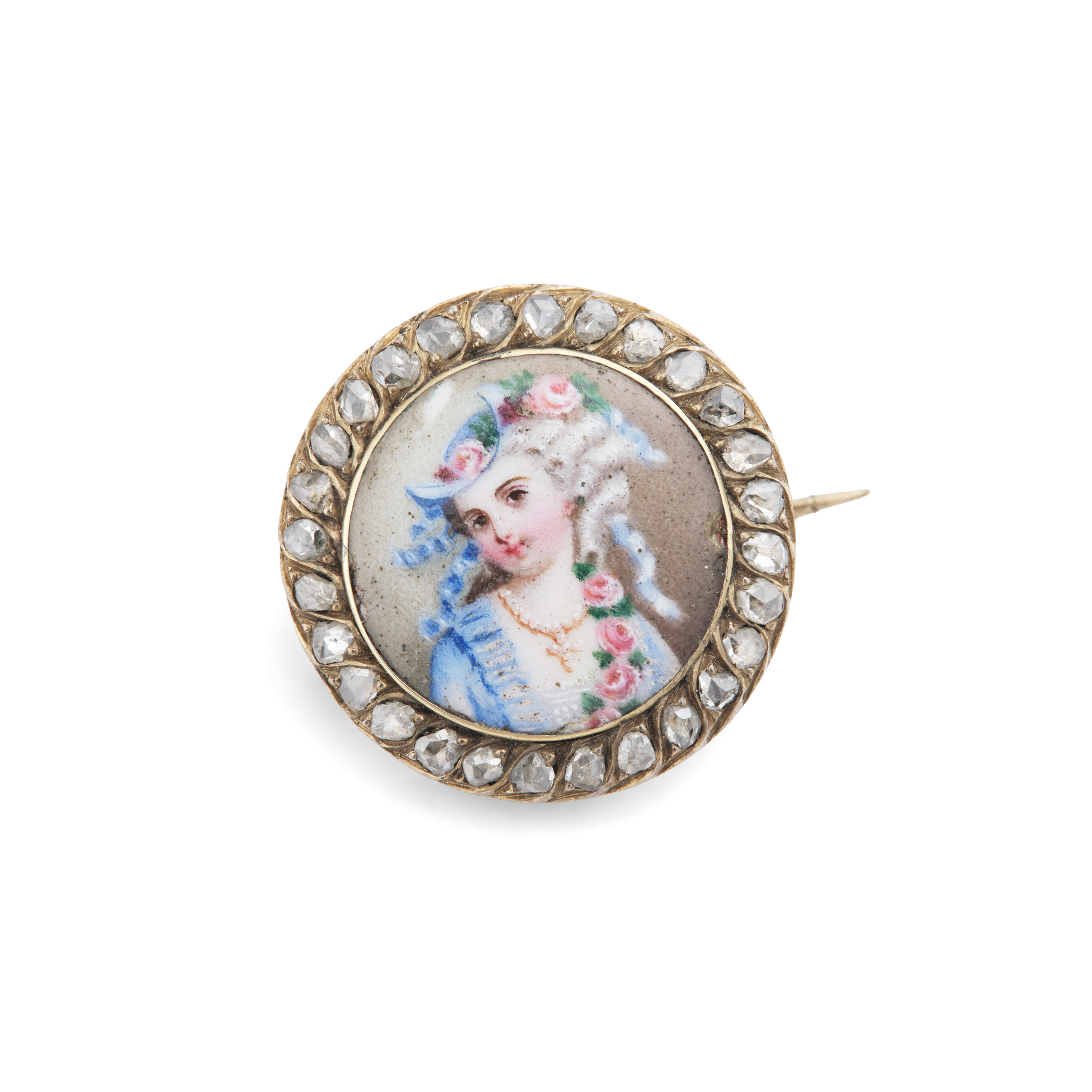 An enamel and diamond brooch