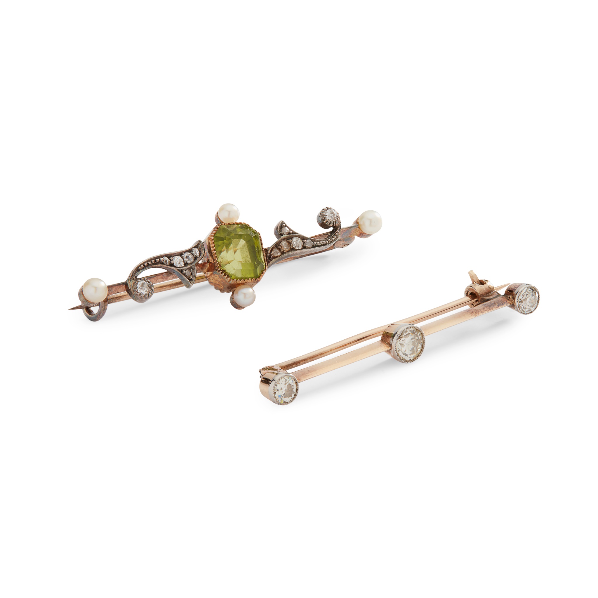 Two 20th-Century peridot gem-set brooches