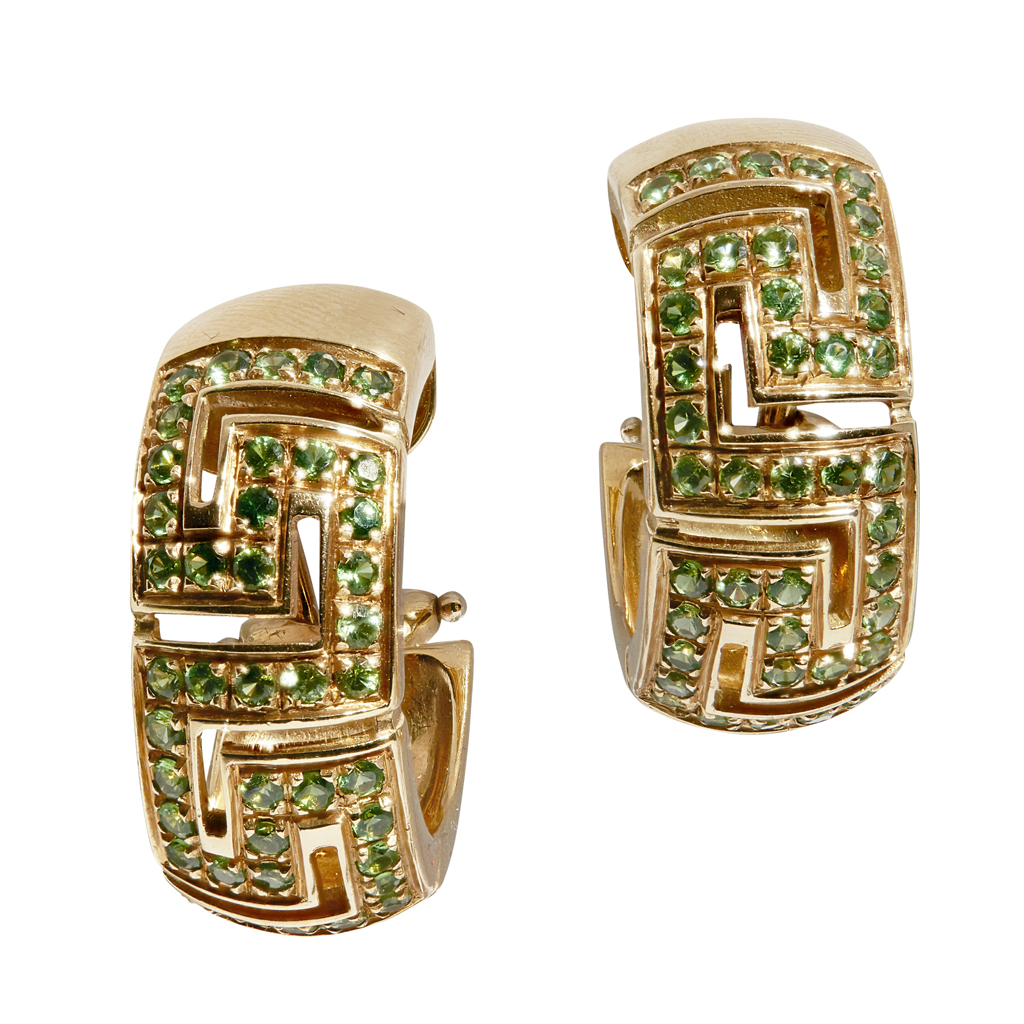 A pair of Italian demantoid garnet set earrings, Versace