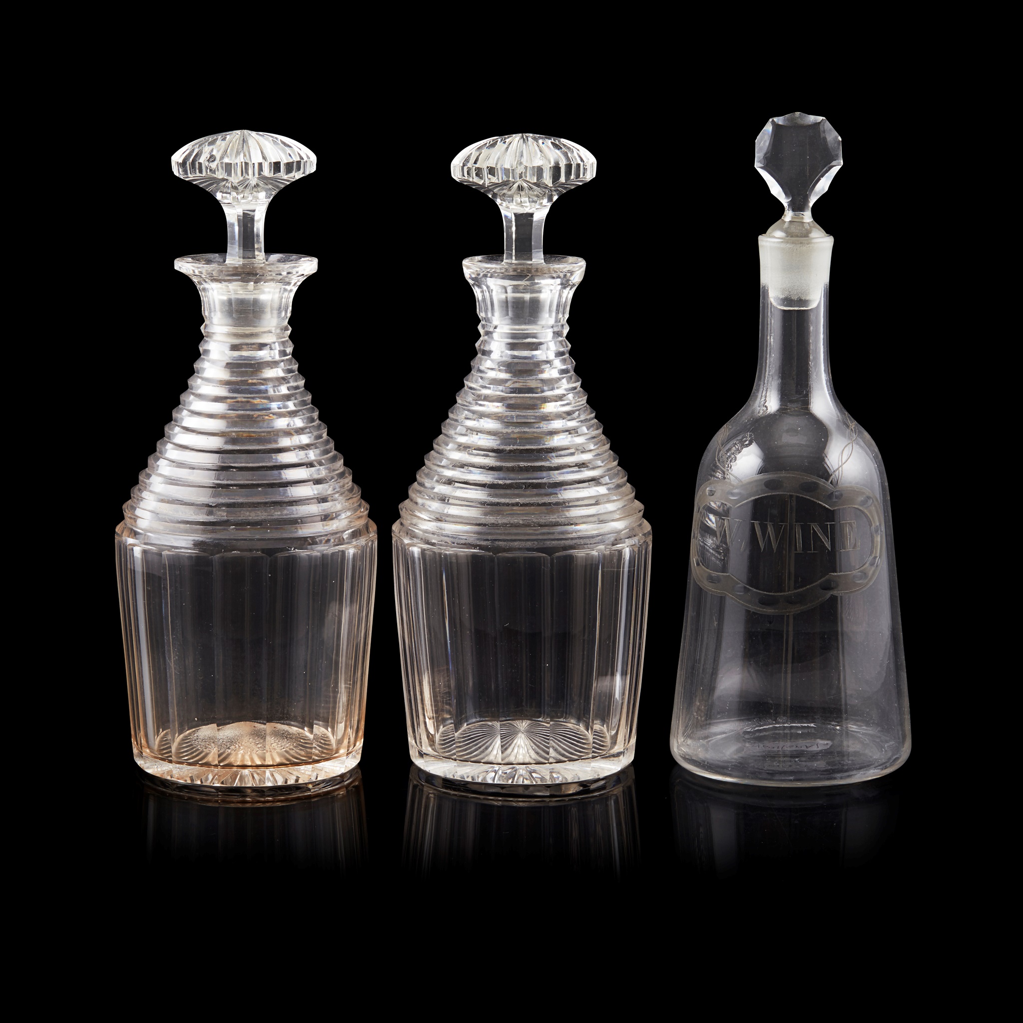 PAIR OF REGENCY CUT-GLASS DECANTERS AND STOPPERS