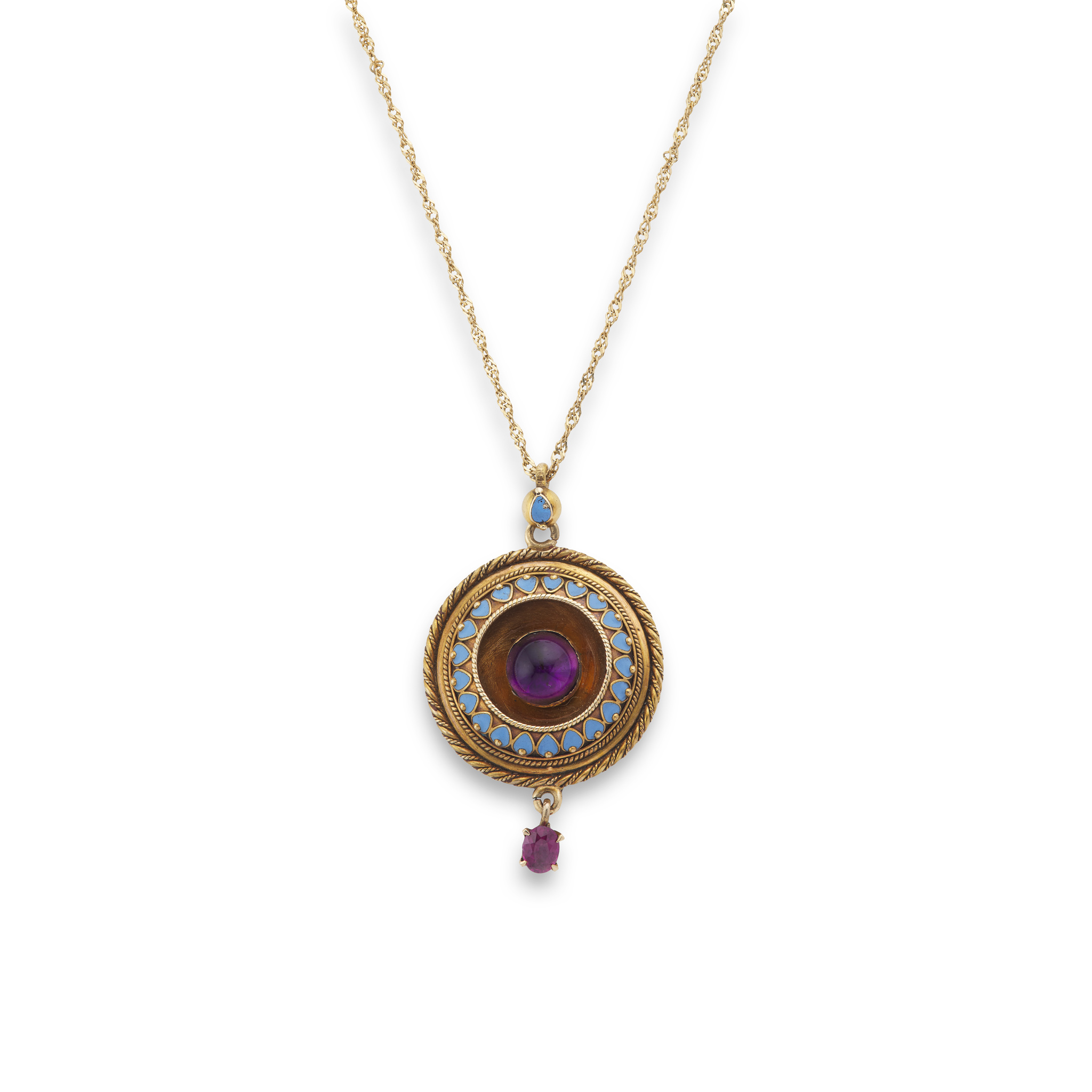 An enamel and amethyst pendant, circa 1875