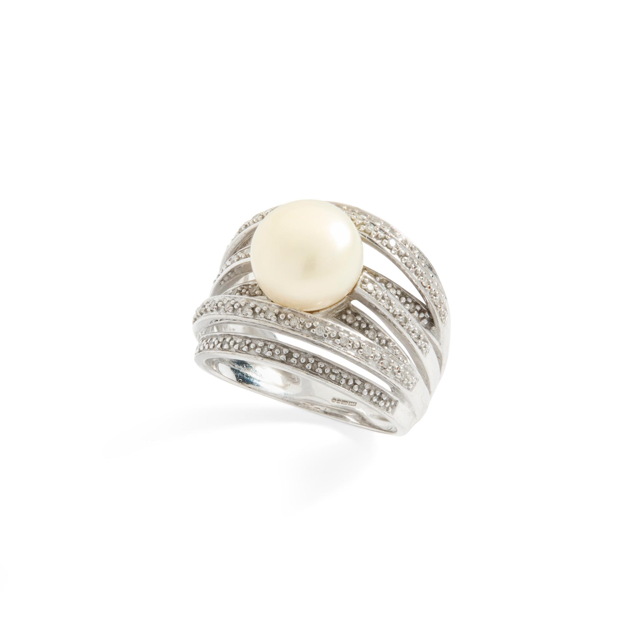 A 9ct gold cultured pearl and diamond ring
