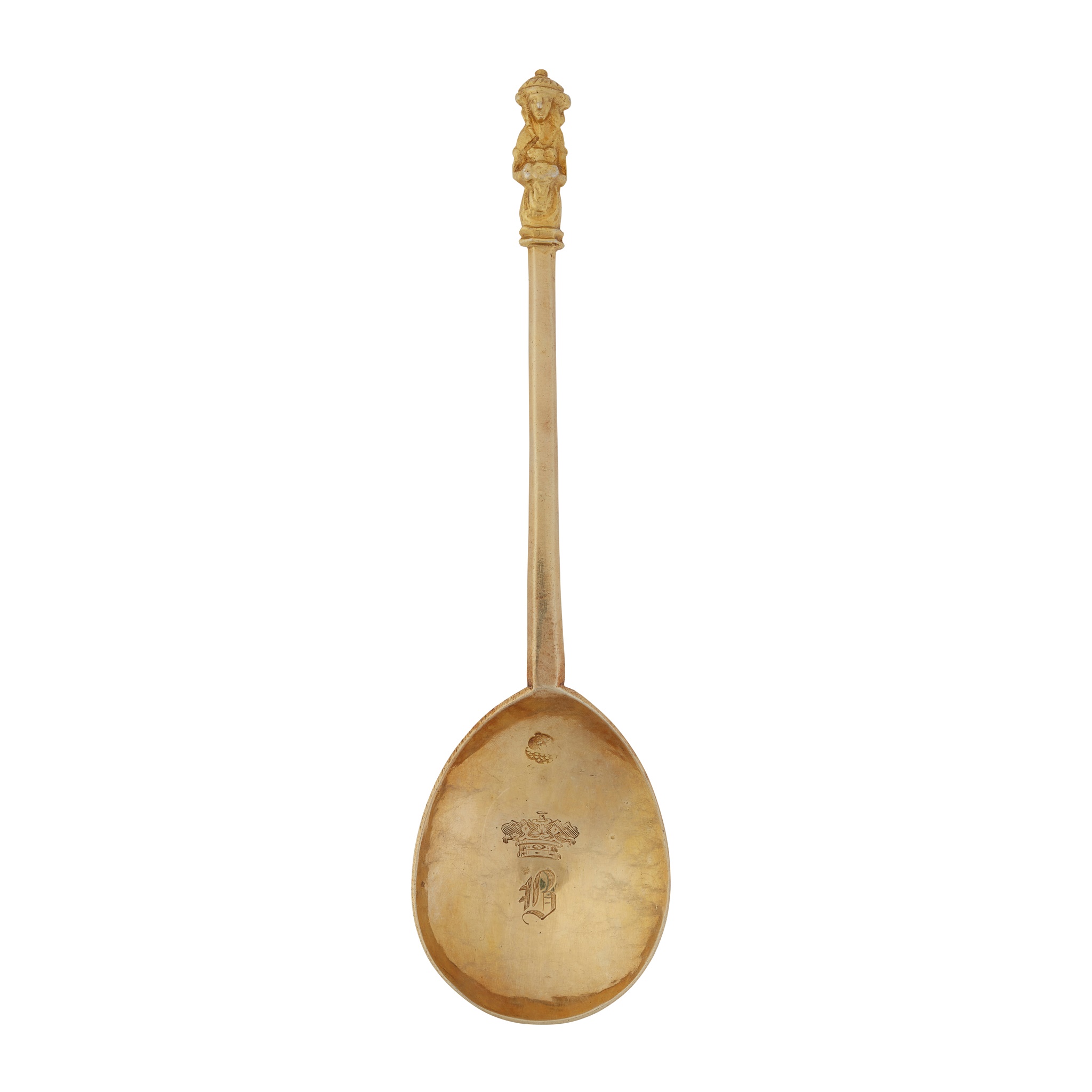 LATE ELIZABETH I - JAMES I ENGLISH PROVINCIAL SILVER GILT APHRODITE KNOP SPOON