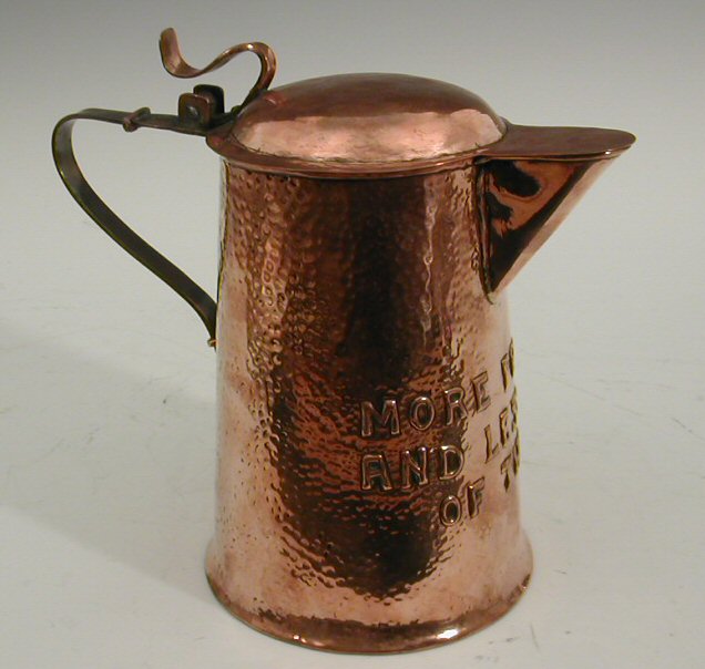 A Keswick lidded copper flagon by W. H. Mawson,