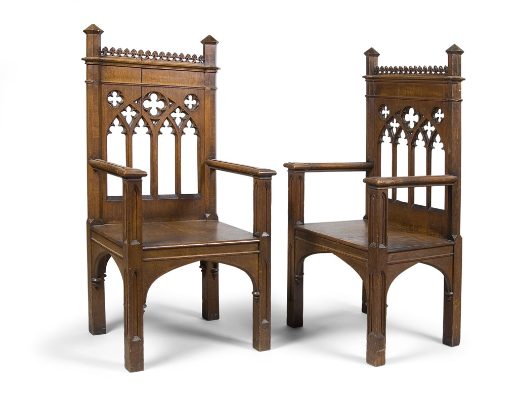 A pair of Gothic revival oak chairs, 19th century