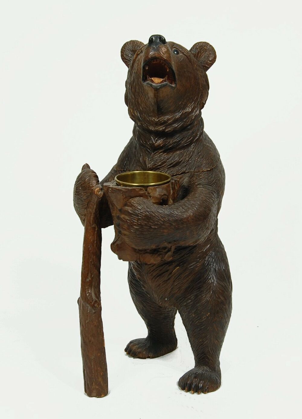 A late 19th century Swiss carved wood bear tobacco box