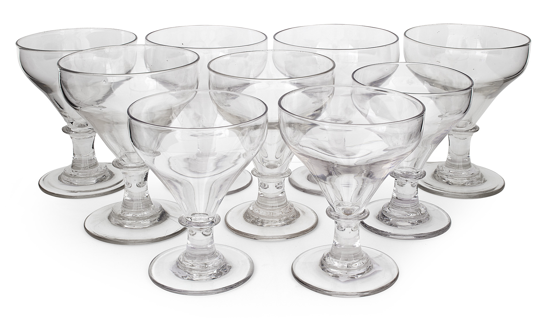 MATCHED SET OF NINE GLASS RUMMERS