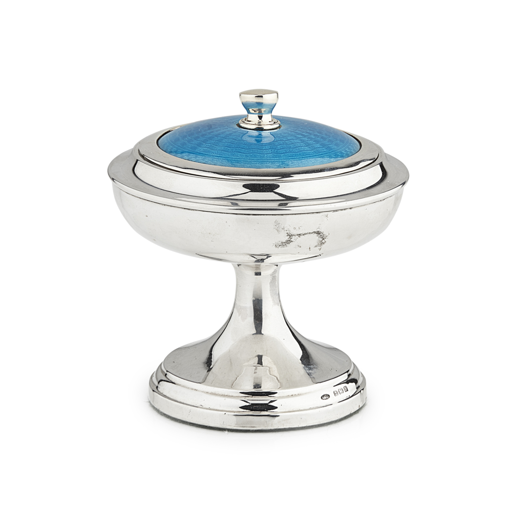 A silver and enamel powder puff bowl and cover