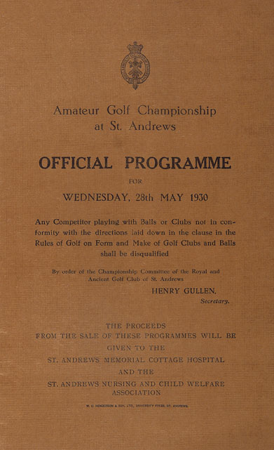 An Amateur Championship at St. Andrews Official Programme,